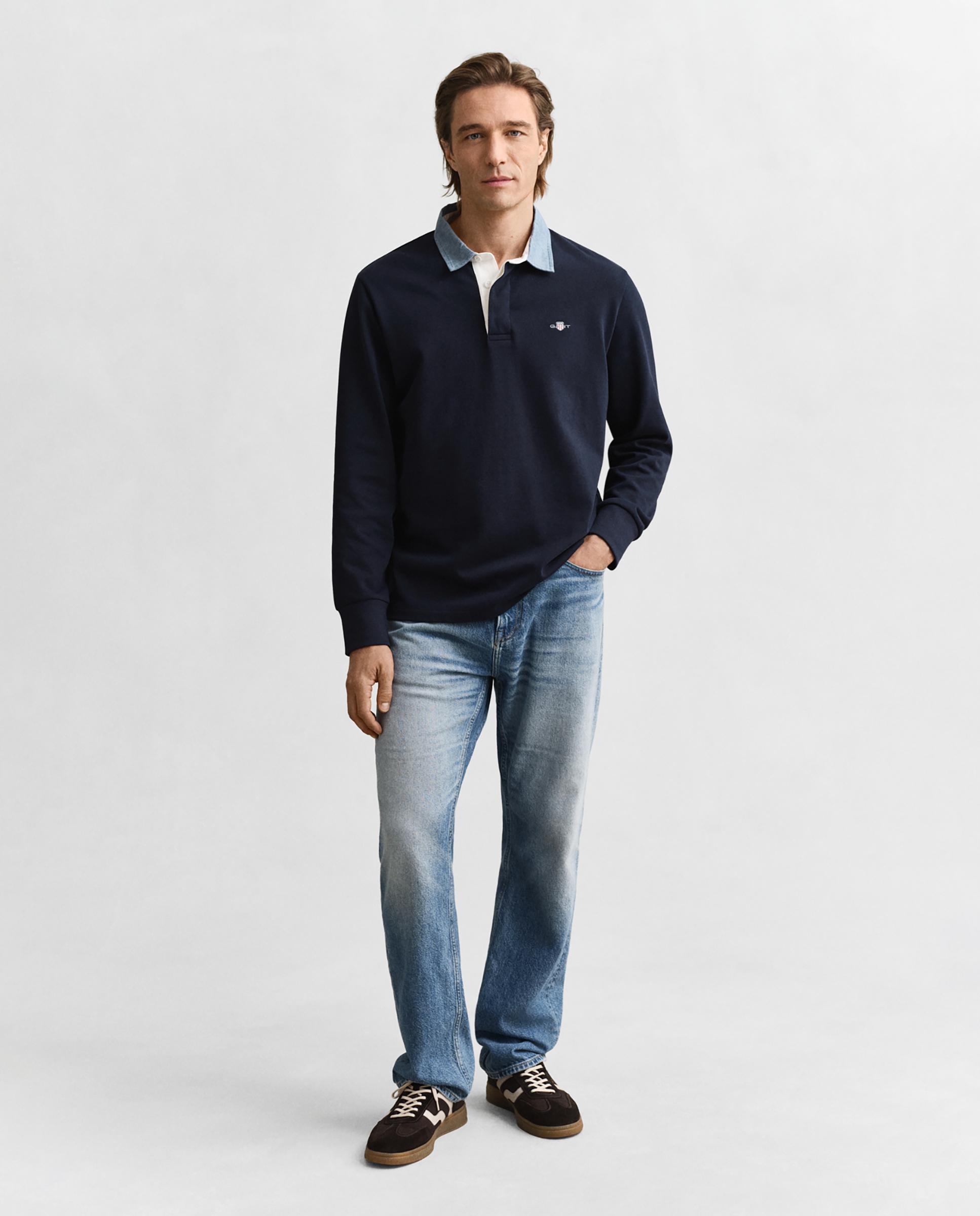 Polo de Manga Comprida 100 % Algodão Azul-claro-5