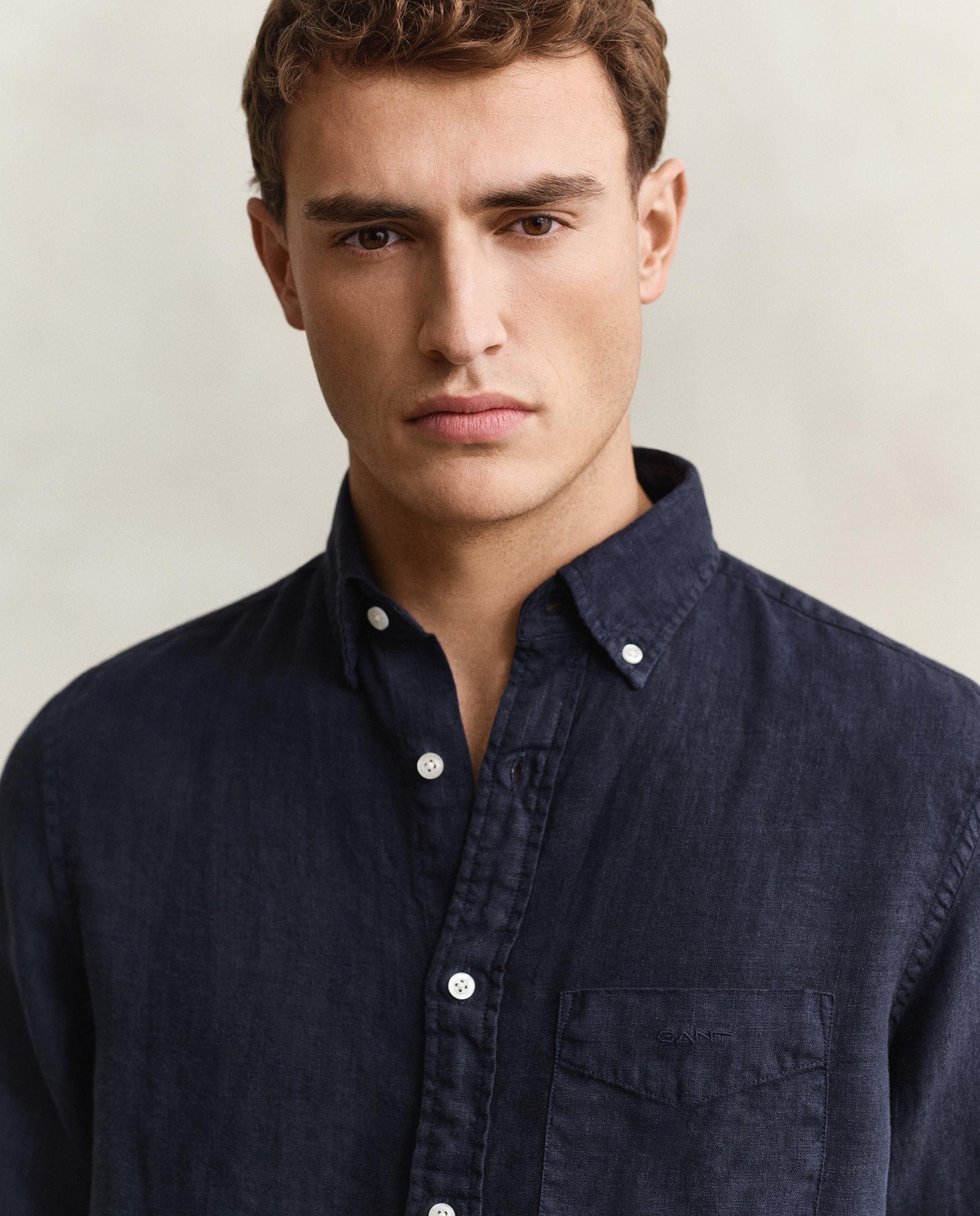 Camisa de Linho Lisa Azul-marinho-3