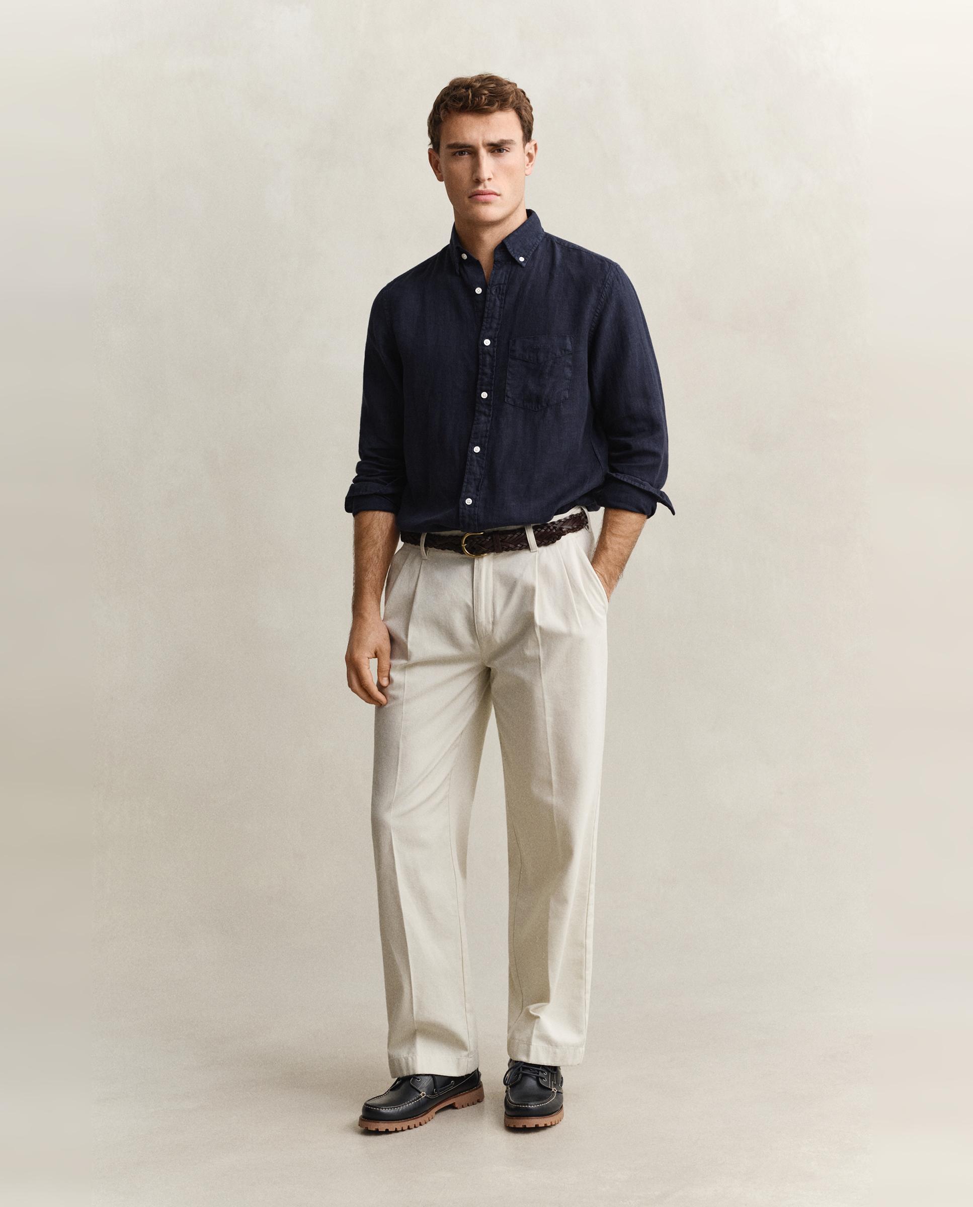 Camisa de Linho Lisa Azul-marinho-2