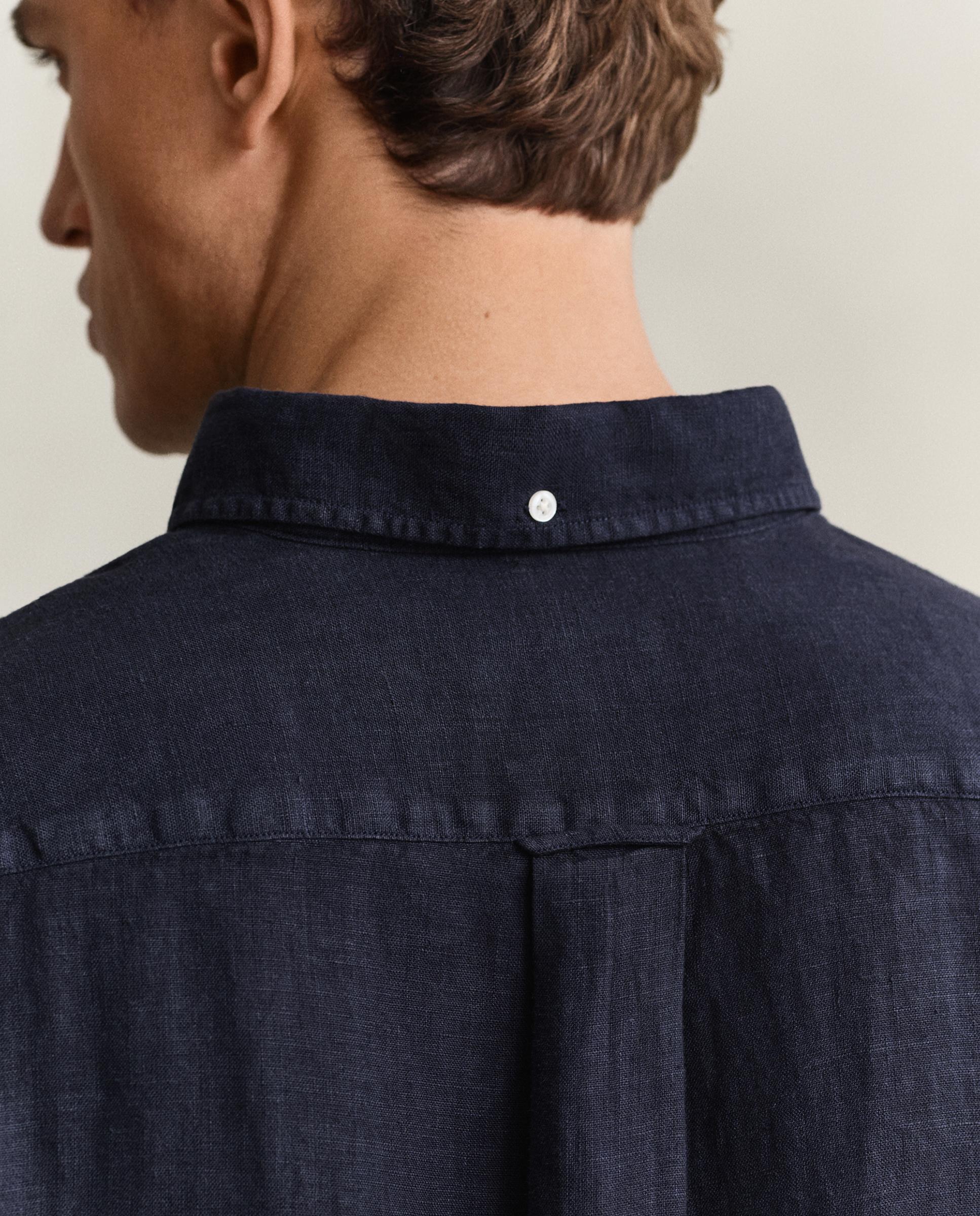 Camisa de Linho Lisa Azul-marinho-4