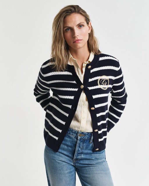 Imagem 0 de Cardigan com Design às Riscas e Bordado no Peito