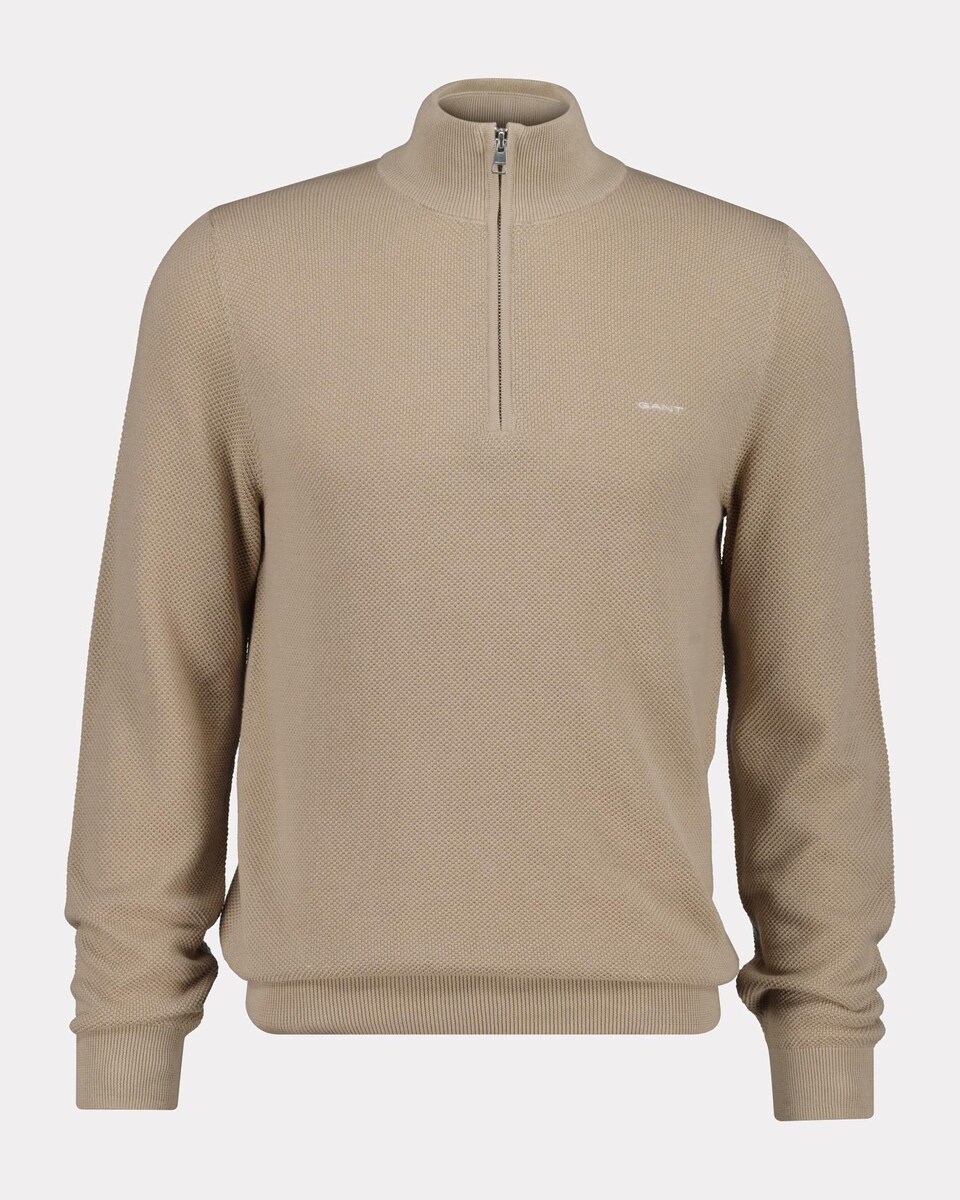 Camisola de Gola Alta com Meio Fecho Zip Castanho-1