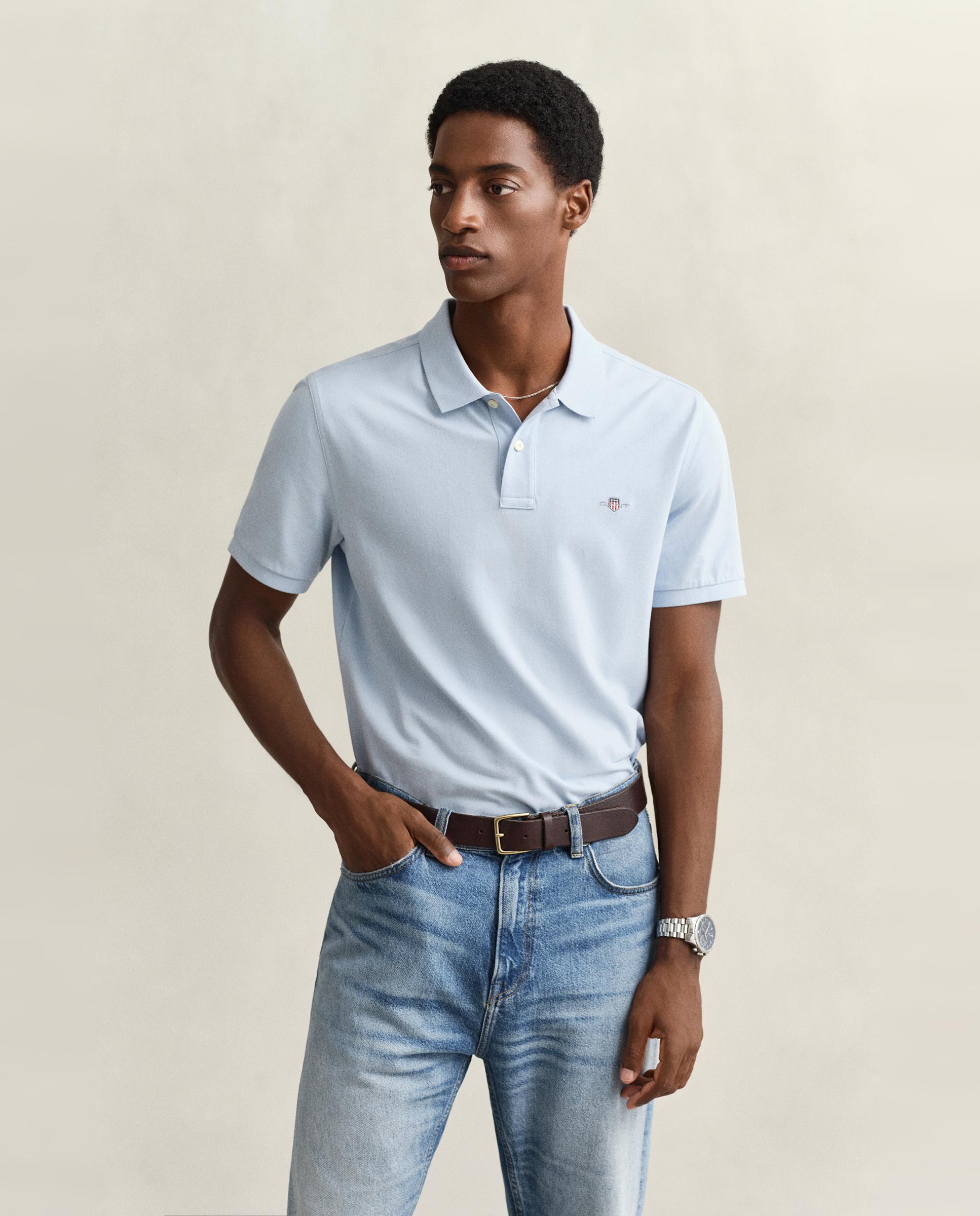Polo de Piqué Regular Fit Shield Azul-claro-1