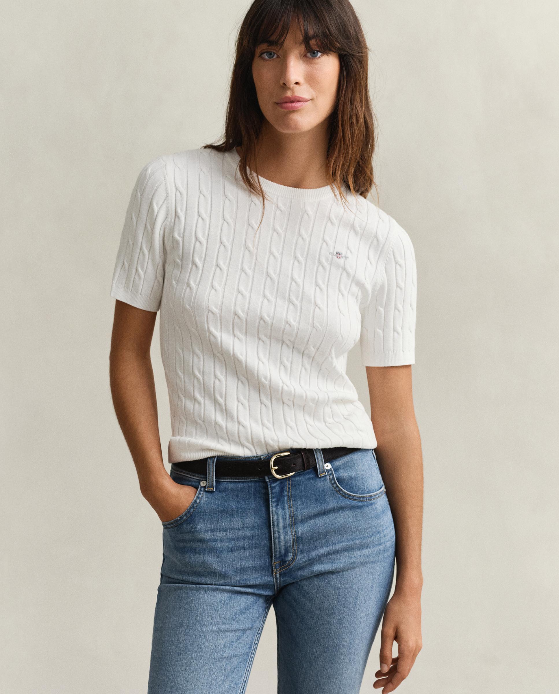 Camisola de Malha de Oitos e Manga Curta Branco-1