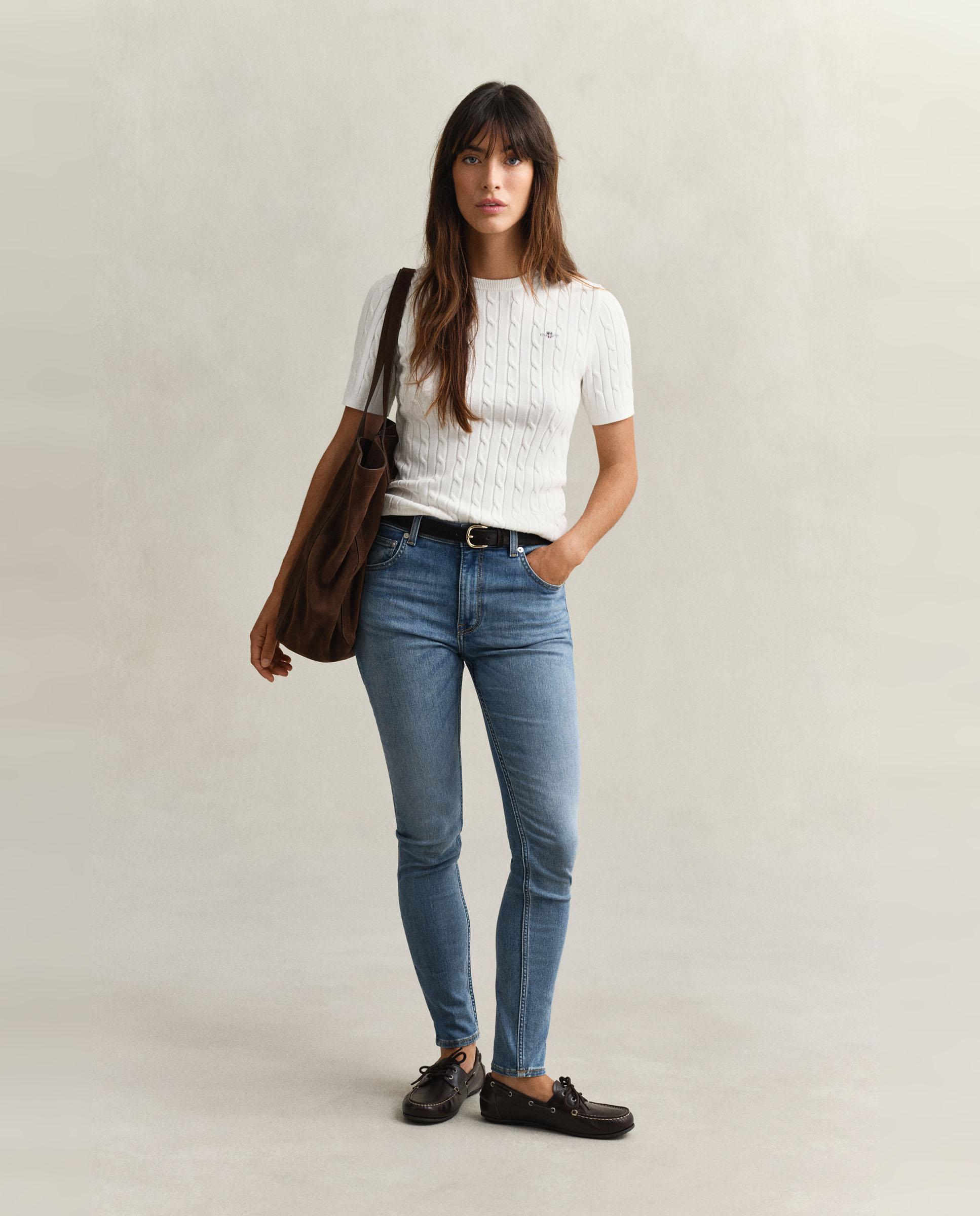 Camisola de Malha de Oitos e Manga Curta Branco-4