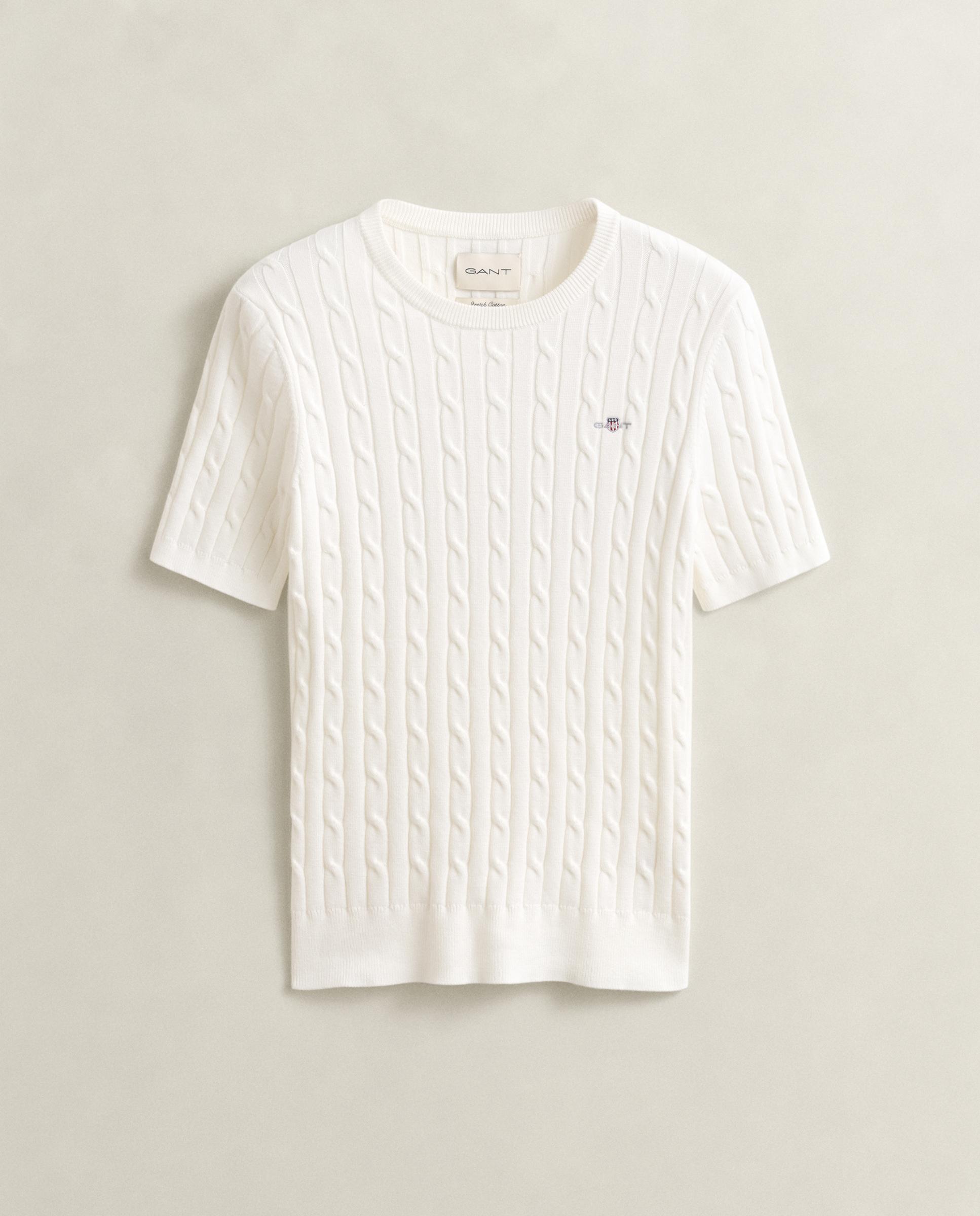 Camisola de Malha de Oitos e Manga Curta Branco-5