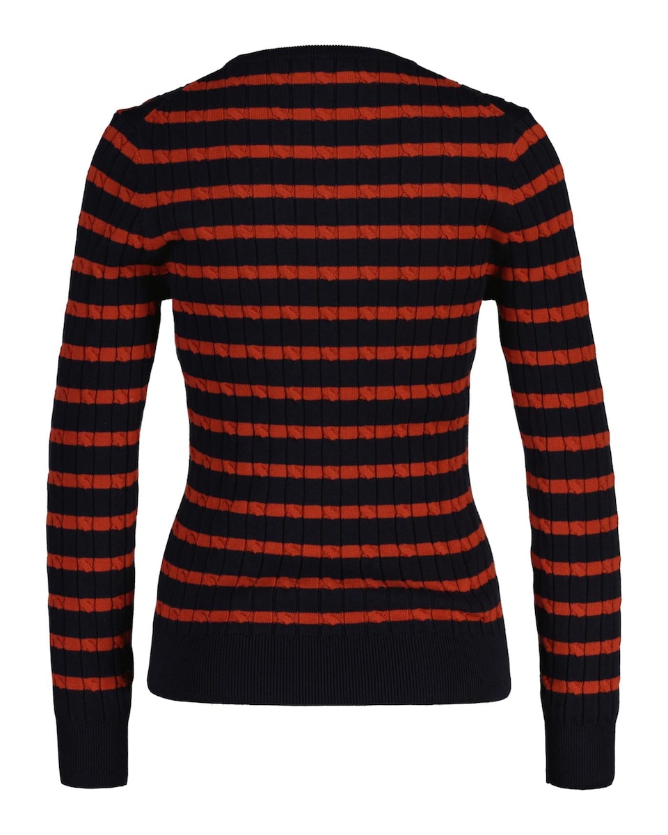 Camisola de Gola Redonda e Malha de Oitos em Algodão Às Riscas Vermelho-2