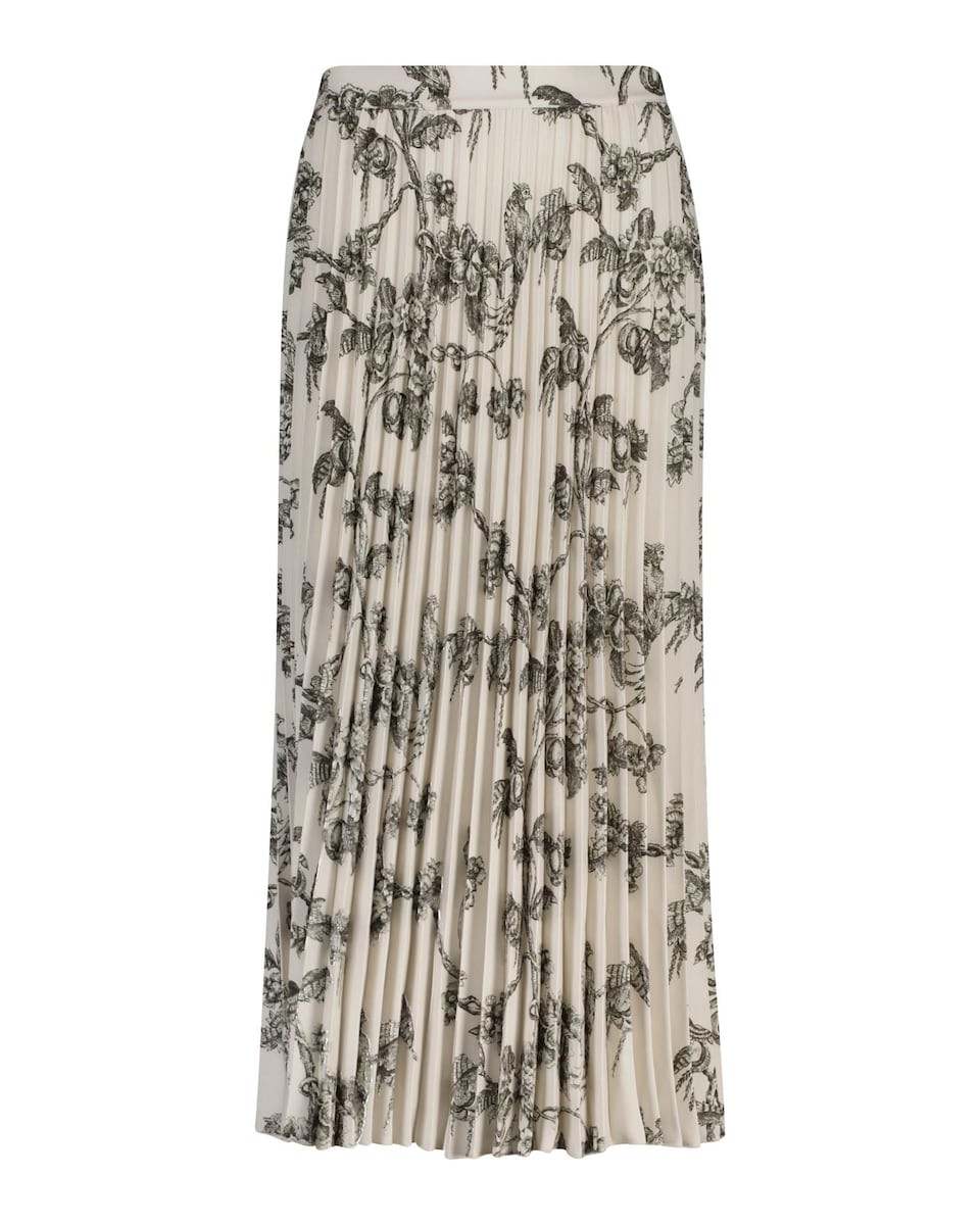 Saia Midi Plissada com Estampado de Árvores Verde-1