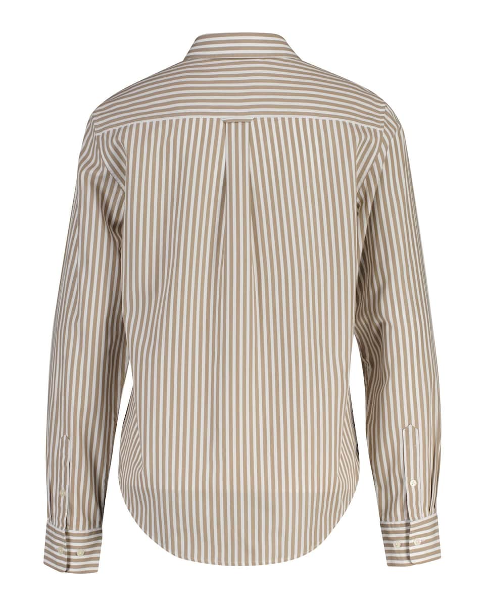 Camisa Regular Fit de Popelina Às Riscas Bege-2