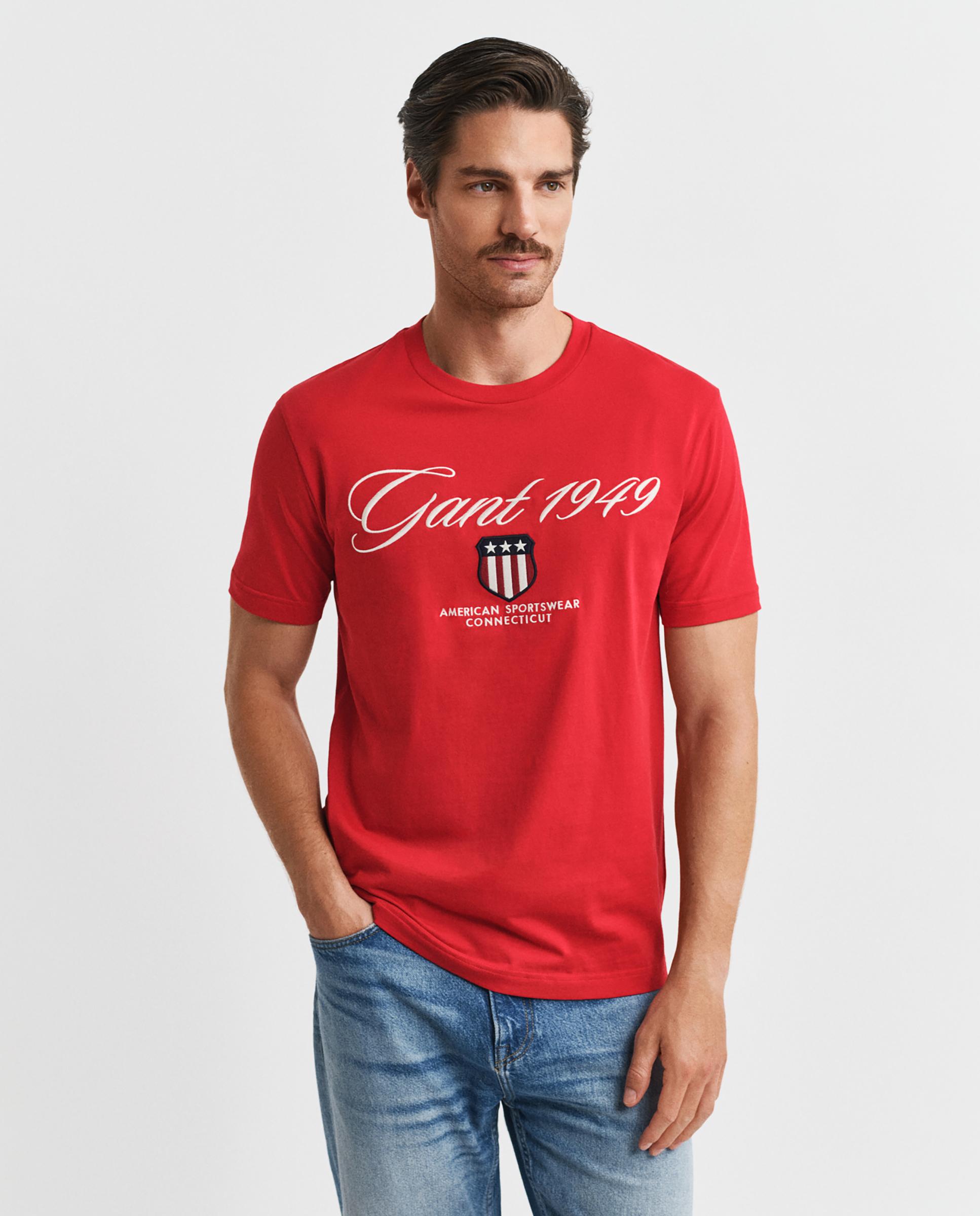 T-shirt de Manga Curta com Desenho Frontal Vermelho-3