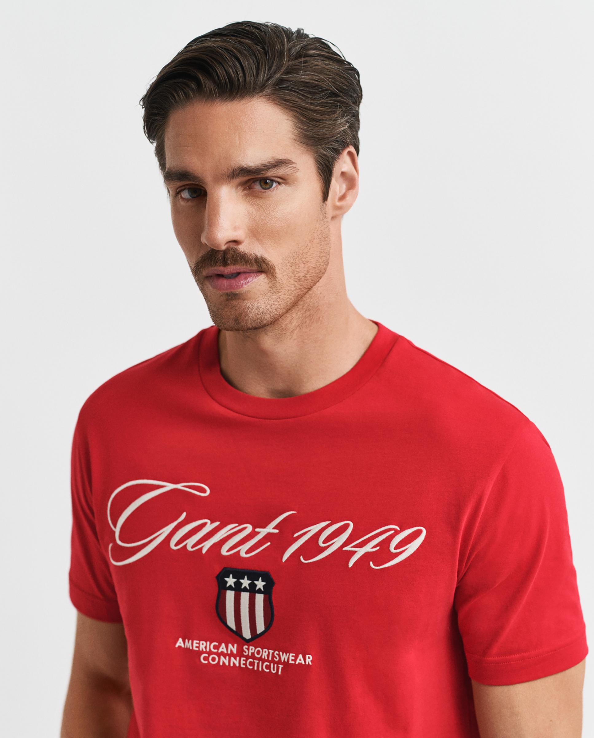 T-shirt de Manga Curta com Desenho Frontal Vermelho-4