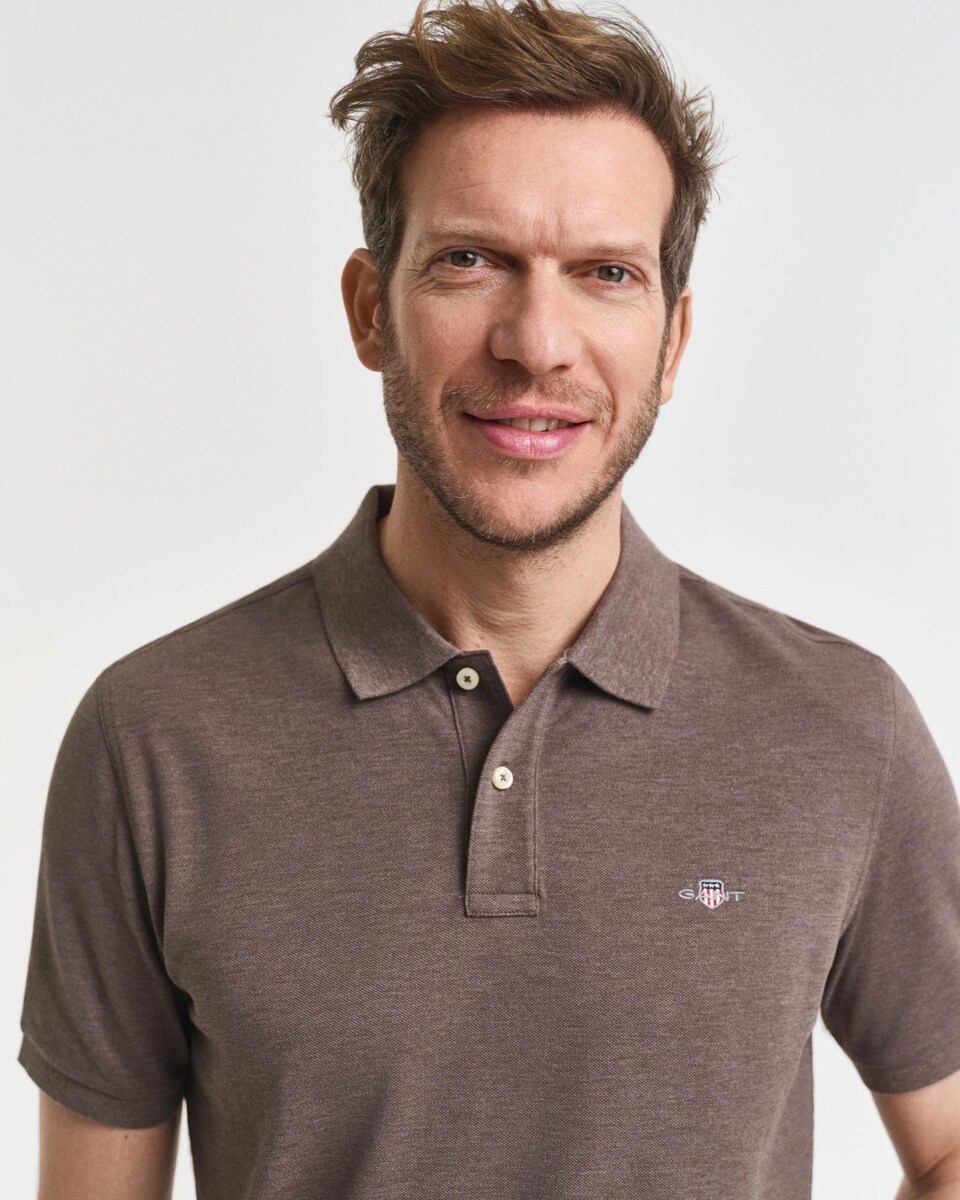 Polo de Piqué Corte Regular em Algodão Castanho-3