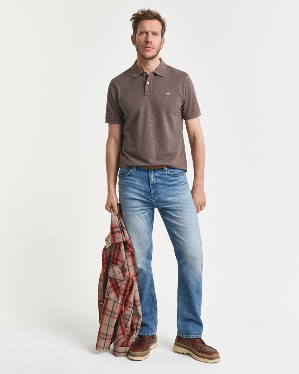 Polo de Piqué Corte Regular em Algodão Castanho-4