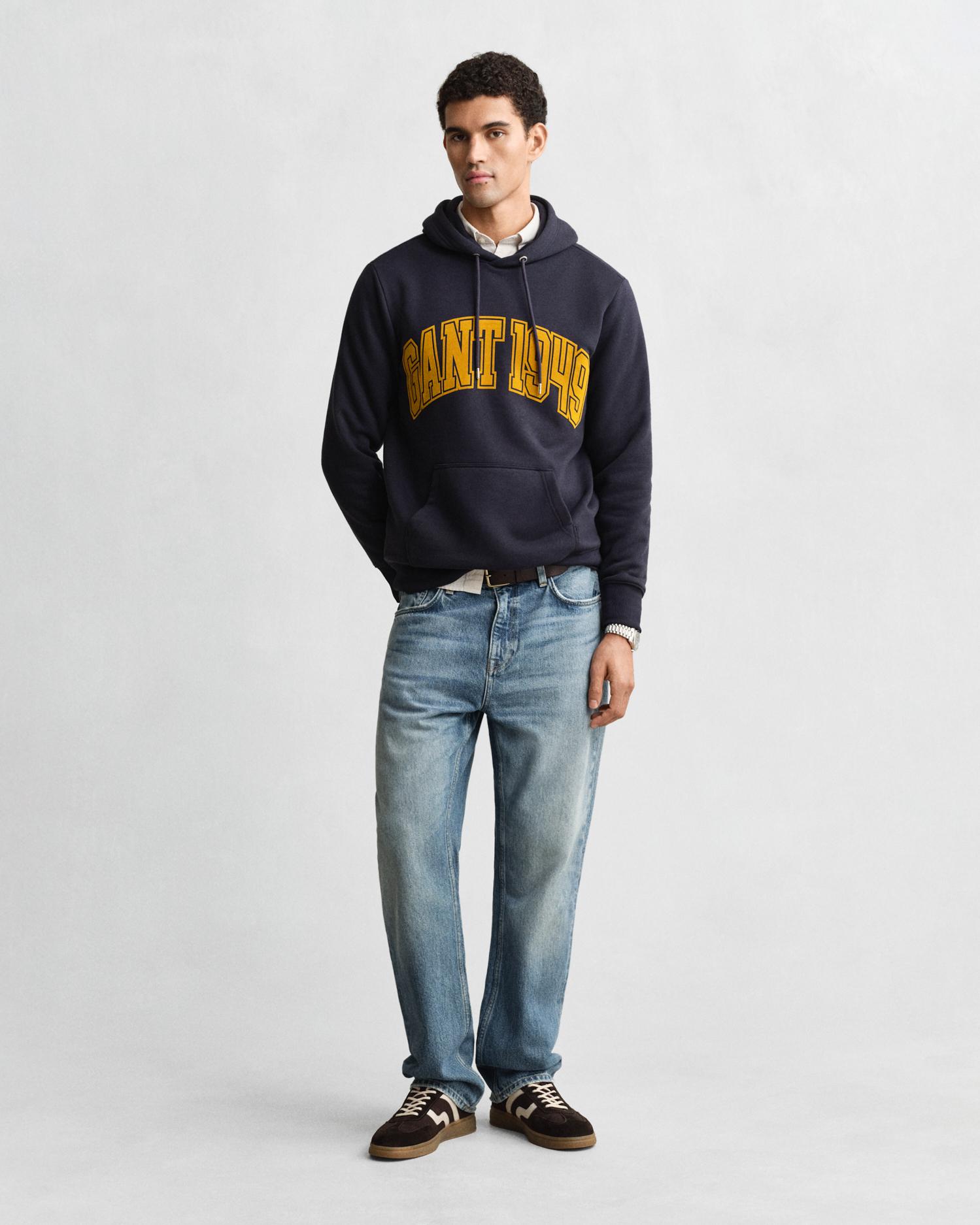 Sweatshirt com Capuz e Gráfico Frontal Azul-escuro-4