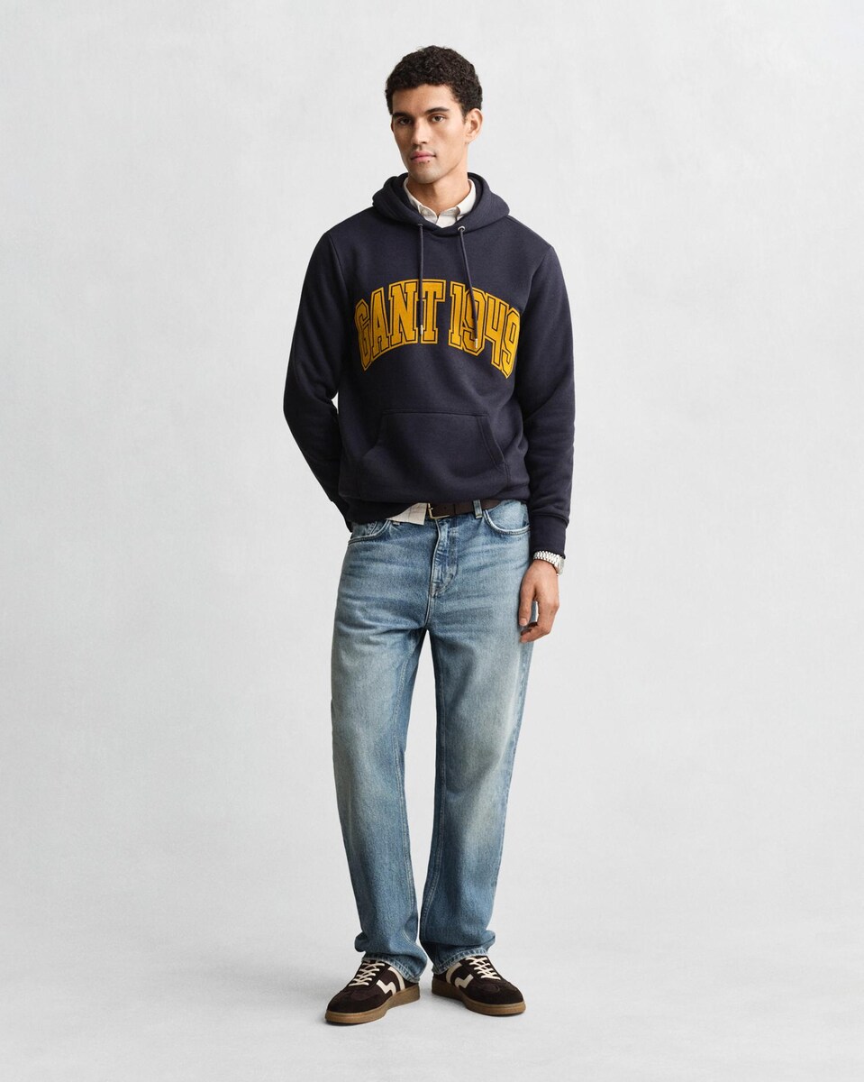 Sweatshirt com Capuz e Gráfico Frontal Azul-escuro-4