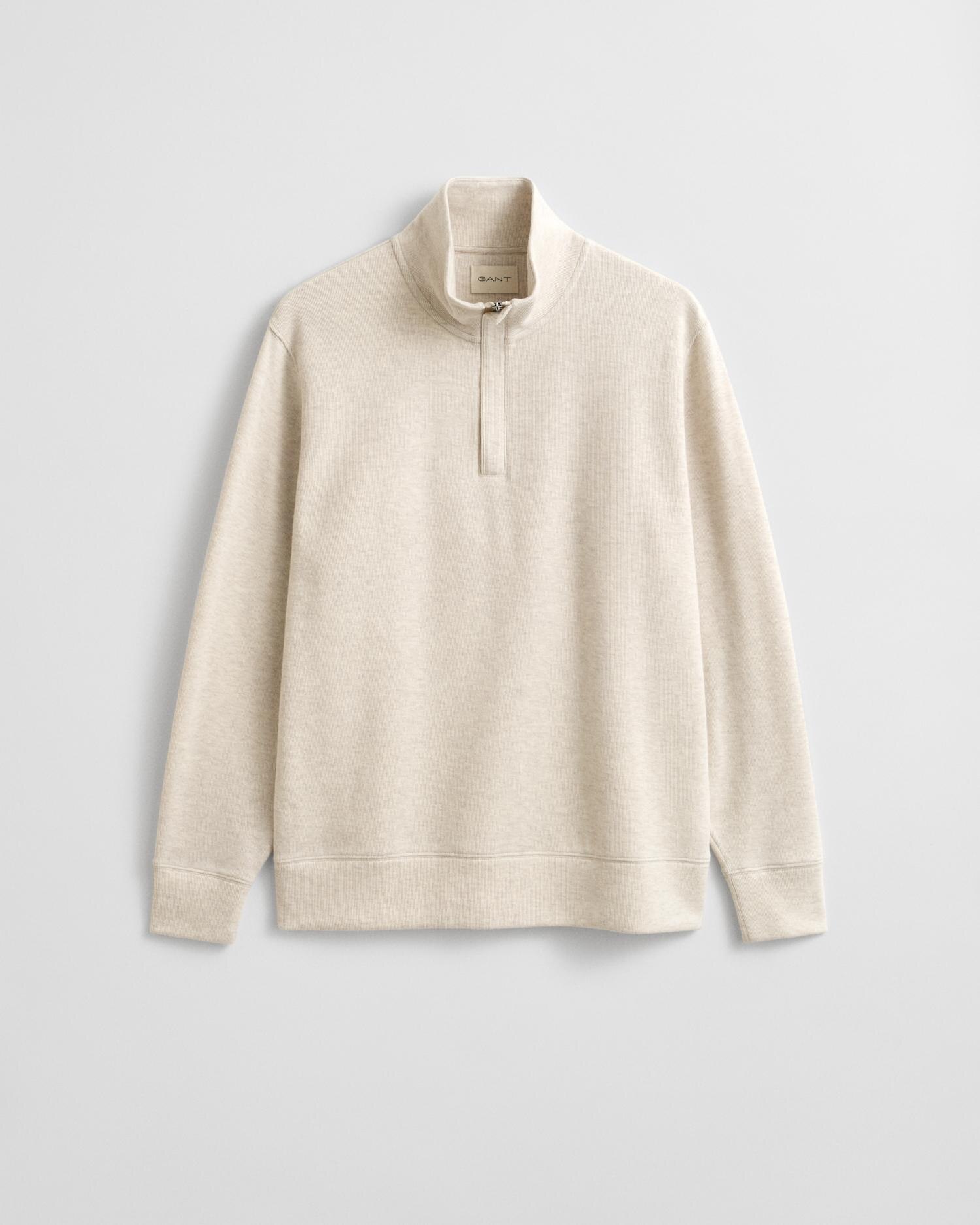 Sweatshirt em Algodão 100% com Fecho Zip Médio Bege-5