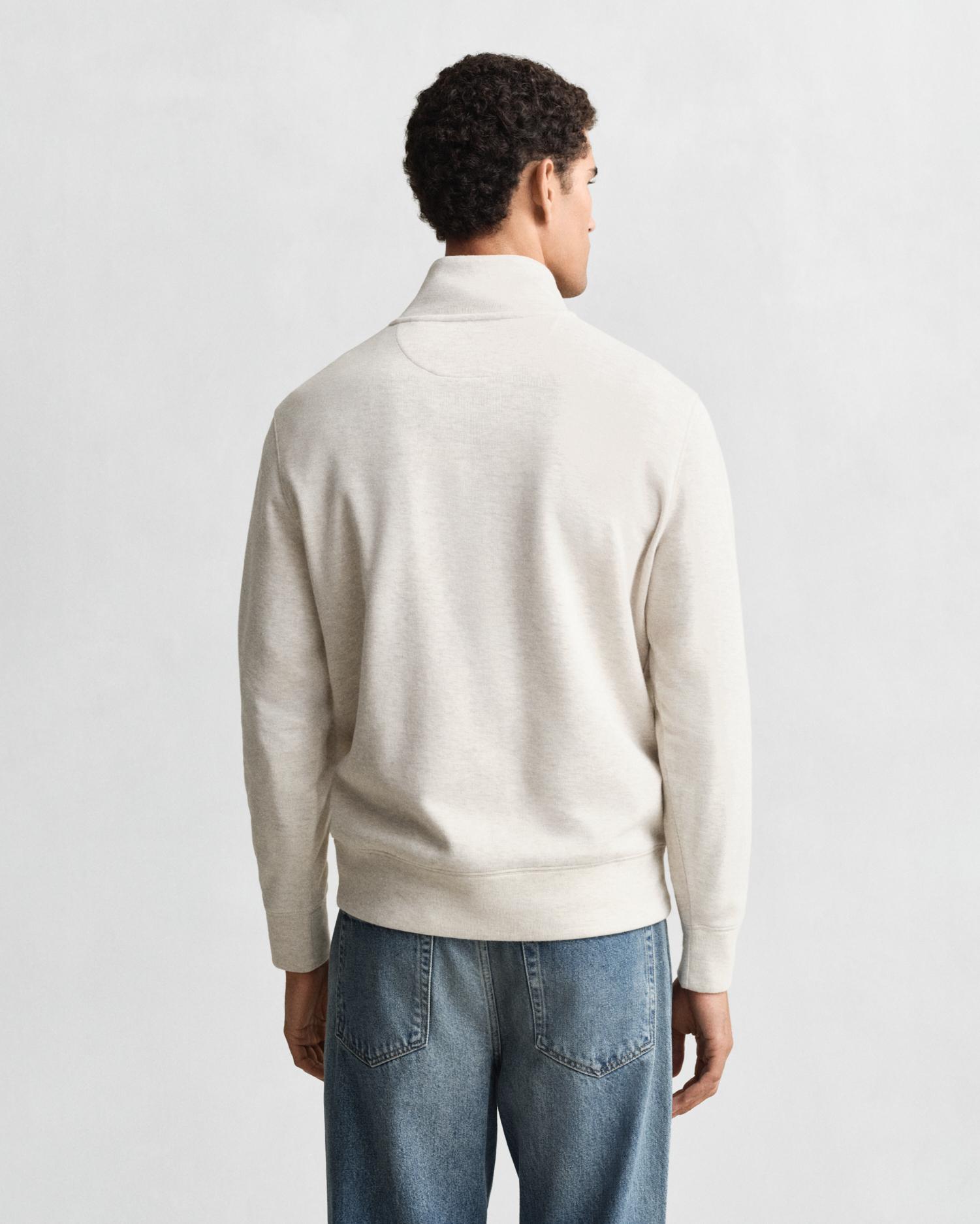 Sweatshirt em Algodão 100% com Fecho Zip Médio Bege-2