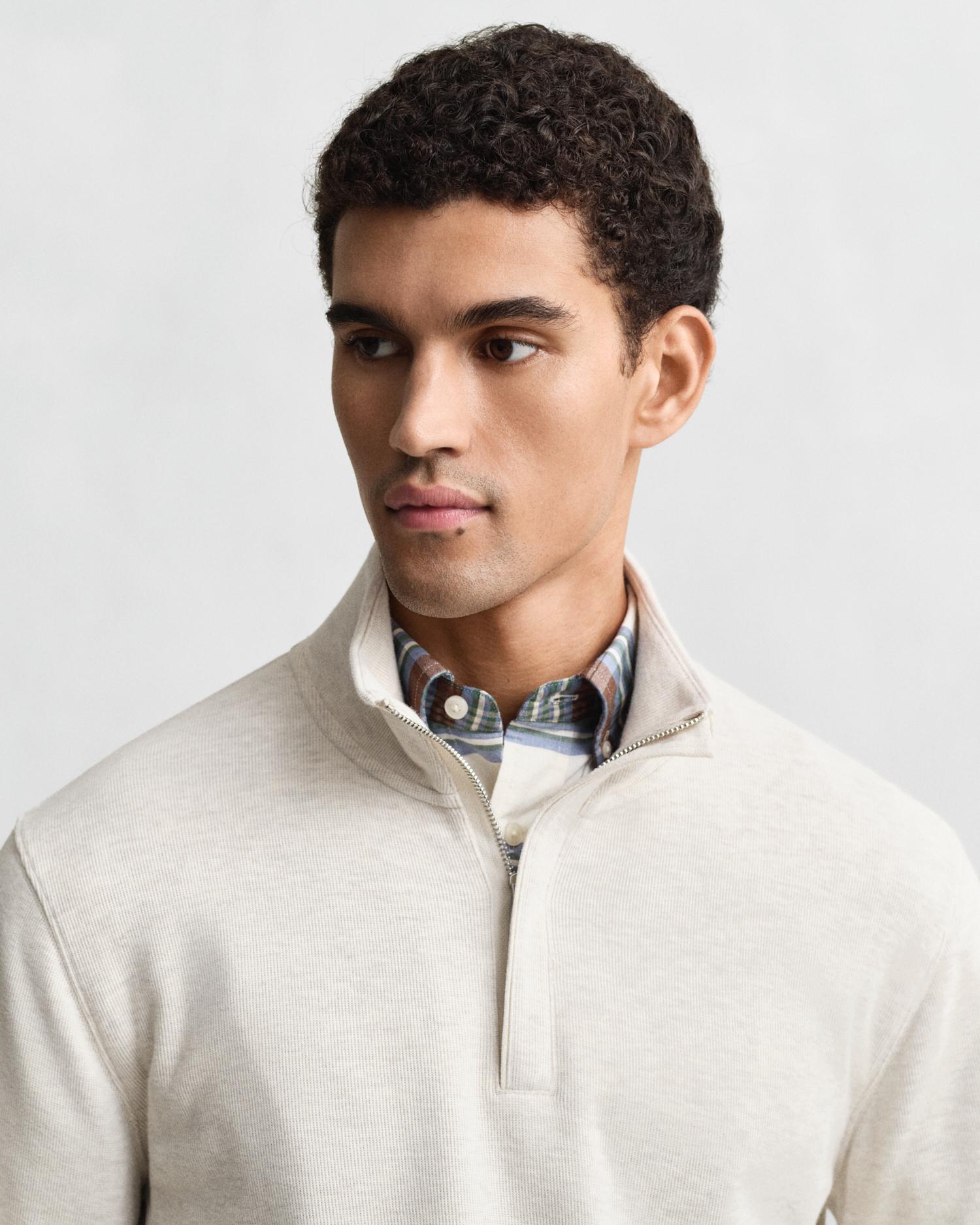 Sweatshirt em Algodão 100% com Fecho Zip Médio Bege-3