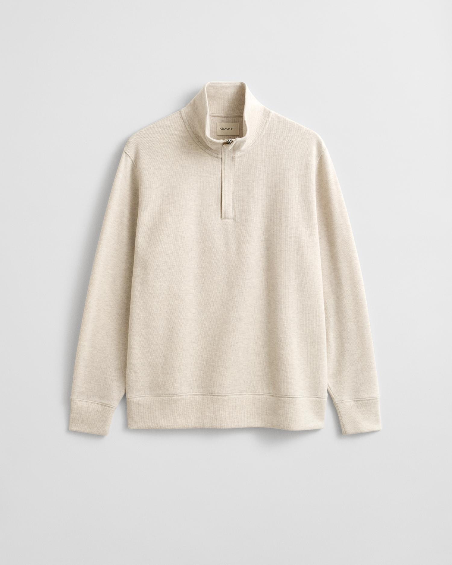 Sweatshirt em Algodão 100% com Fecho Zip Médio Bege-5