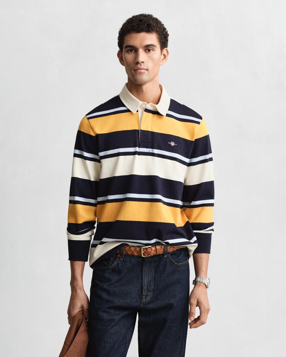 Polo de Manga Comprida com Design Às Riscas Amarelo-1