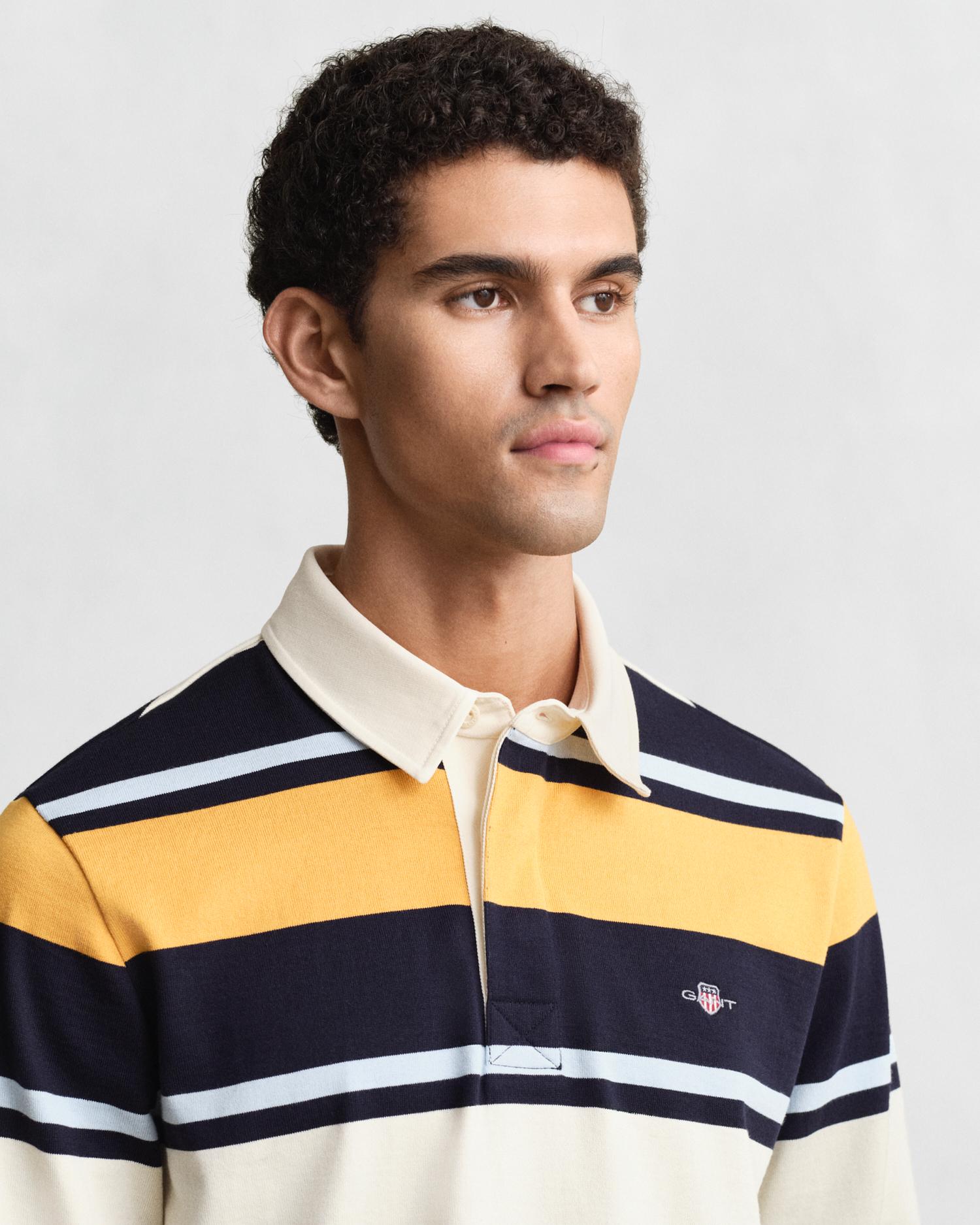 Polo de Manga Comprida com Design Às Riscas Amarelo-3