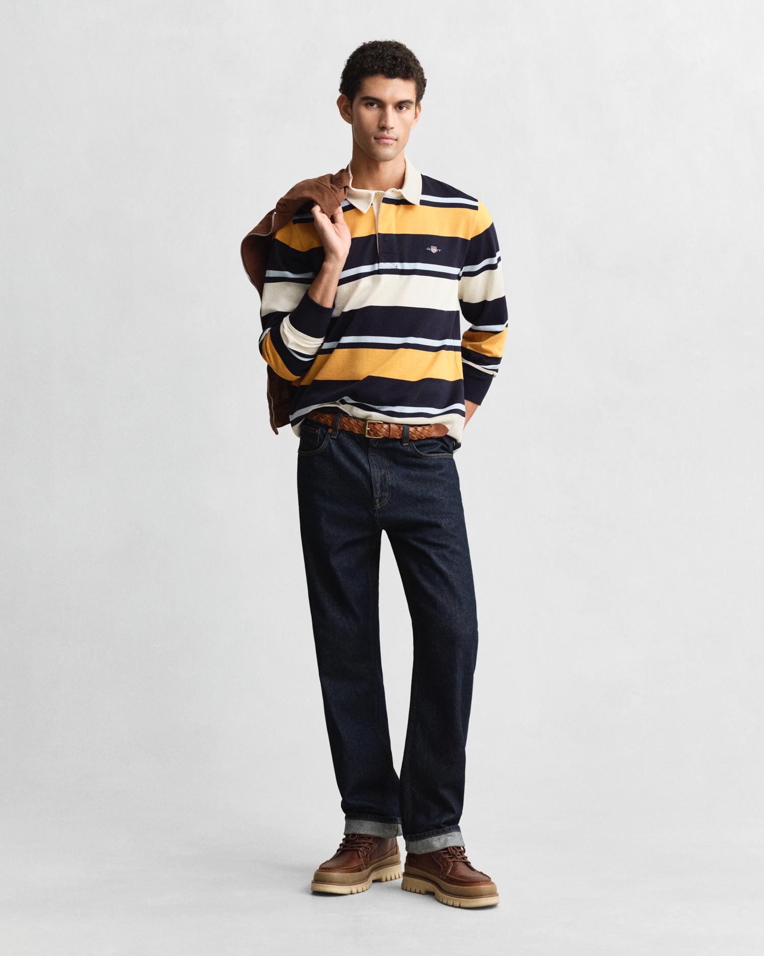 Polo de Manga Comprida com Design Às Riscas Amarelo-4