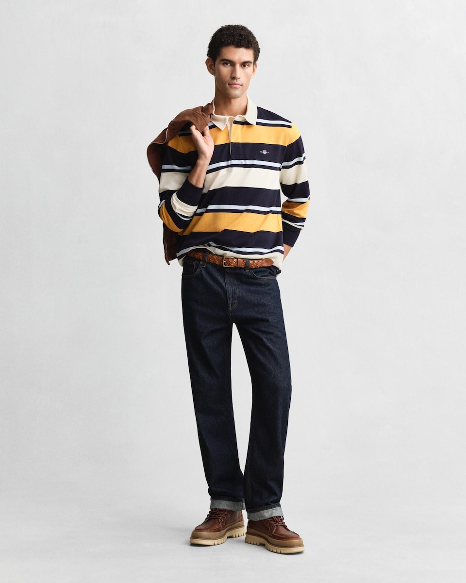 Polo de Manga Comprida com Design Às Riscas Amarelo-4