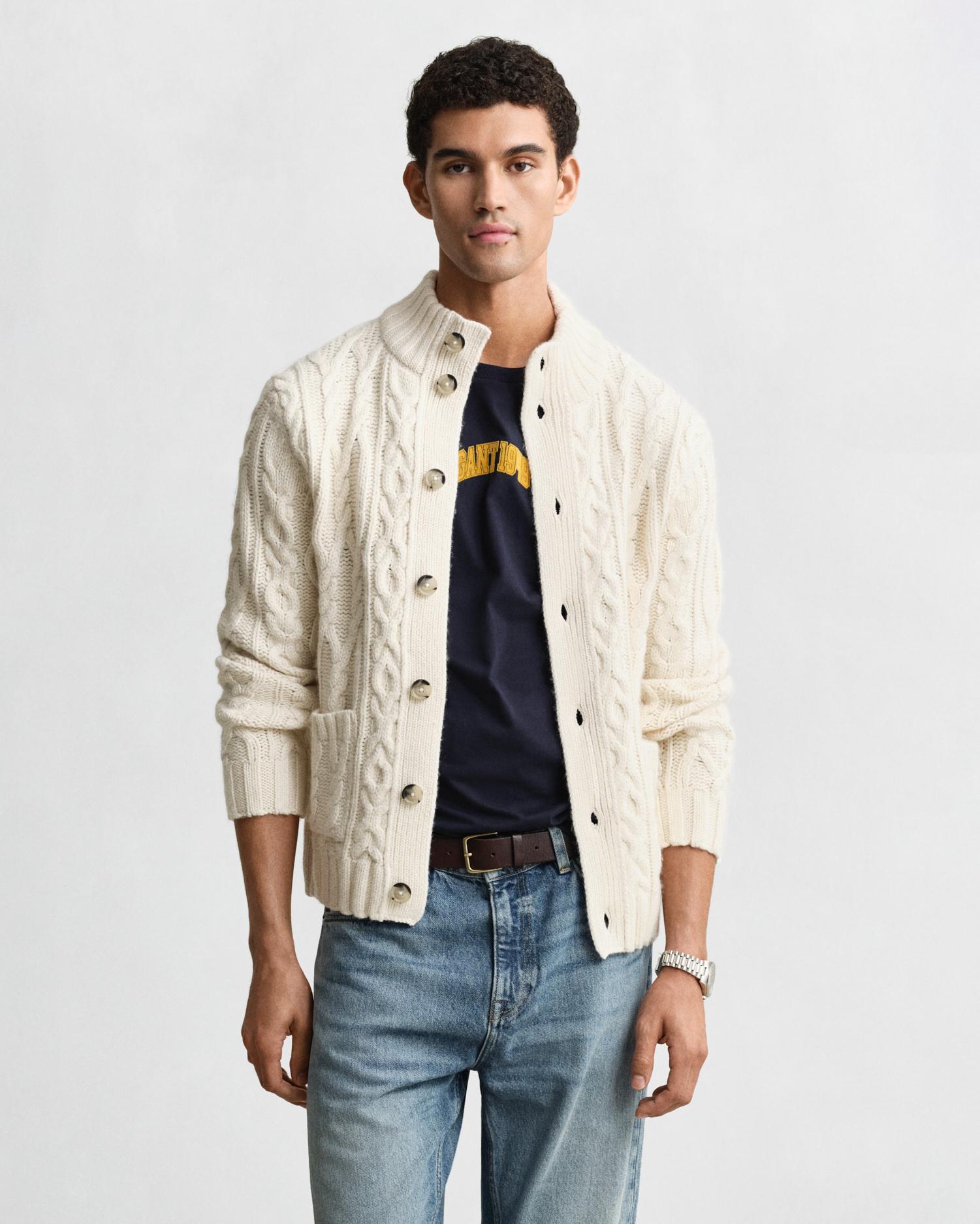 Cardigan em Malha com Bolsos Frontais Branco-1