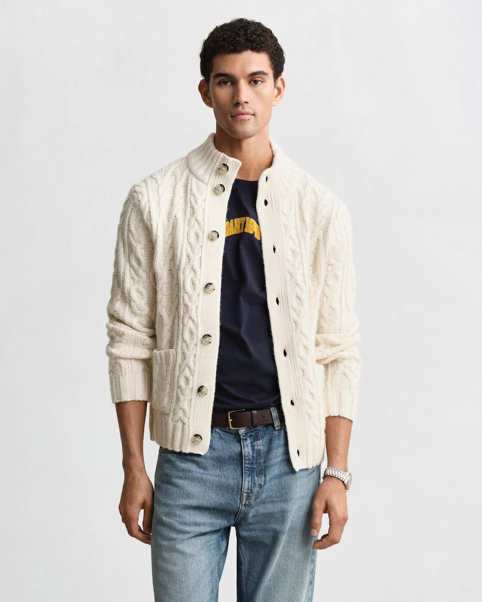 Cardigan em Malha com Bolsos Frontais Branco-1