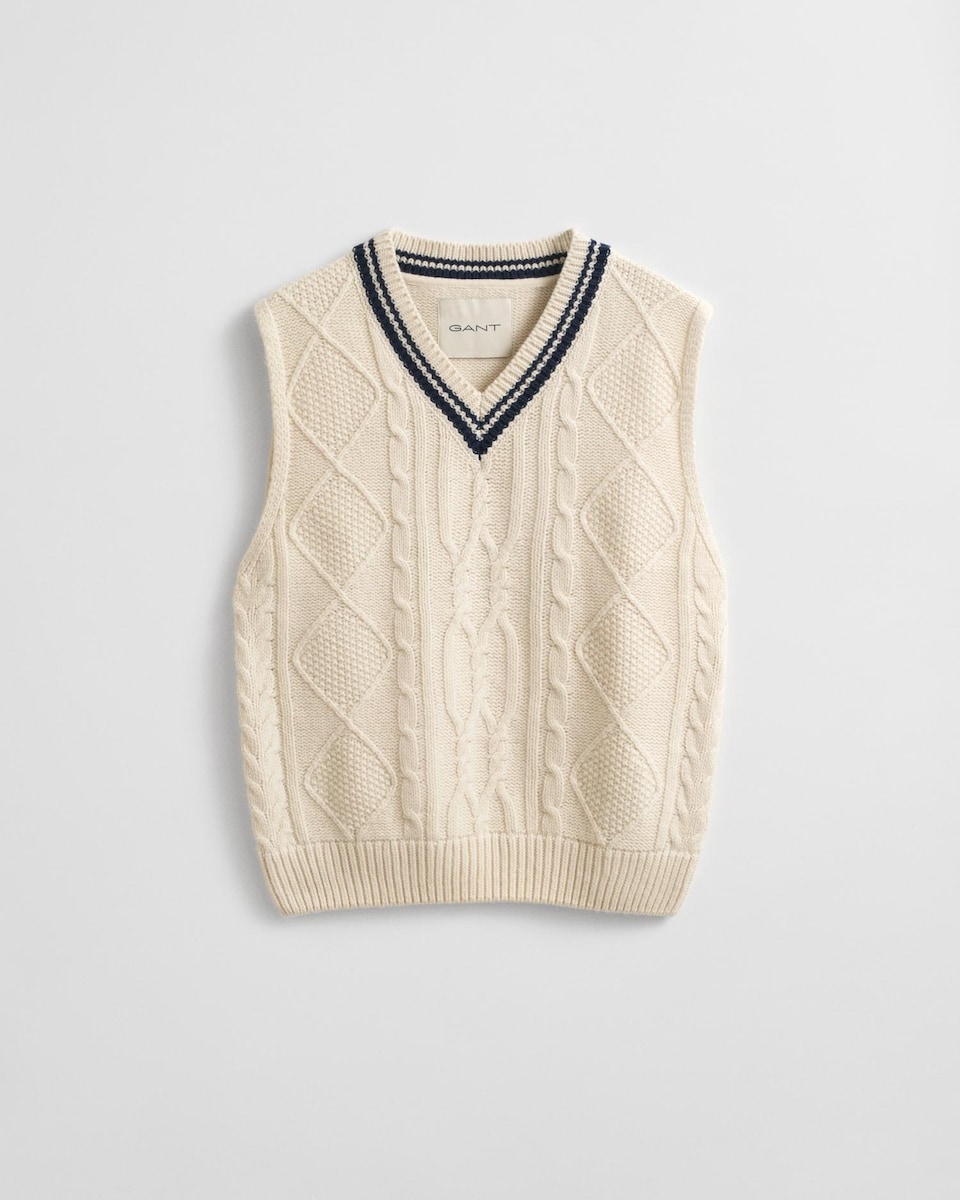 Colete de Malha com Design de Oitos e Gola em V Branco-5