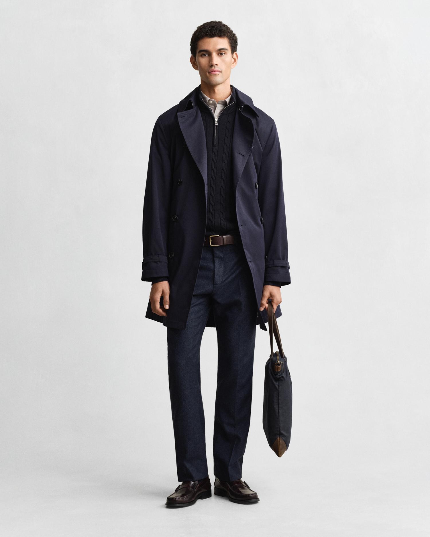 Gabardina Cruzada com Cinto Azul-escuro-4