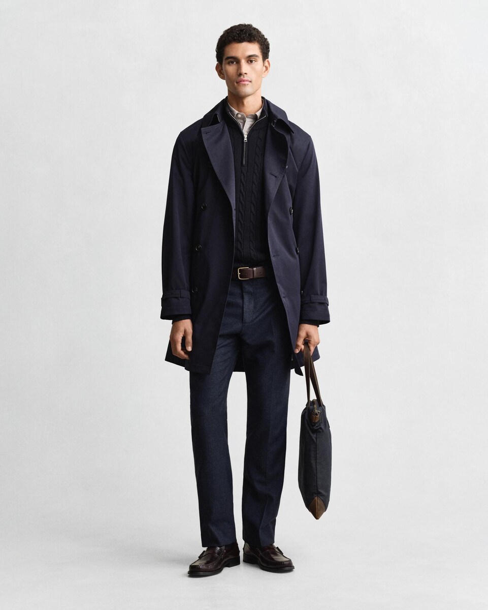 Gabardina Cruzada com Cinto Azul-escuro-4