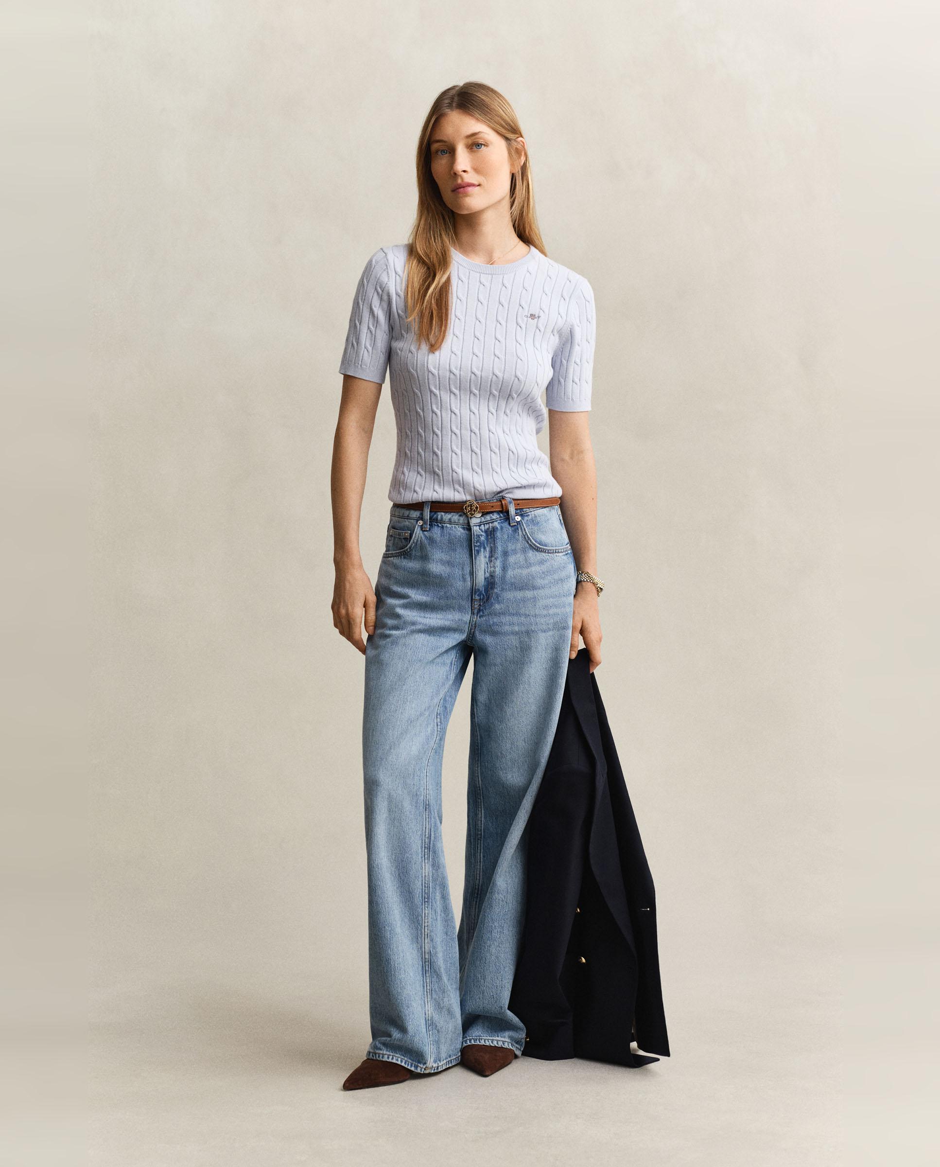 Camisola de Malha de Oitos e Manga Curta Azul-4