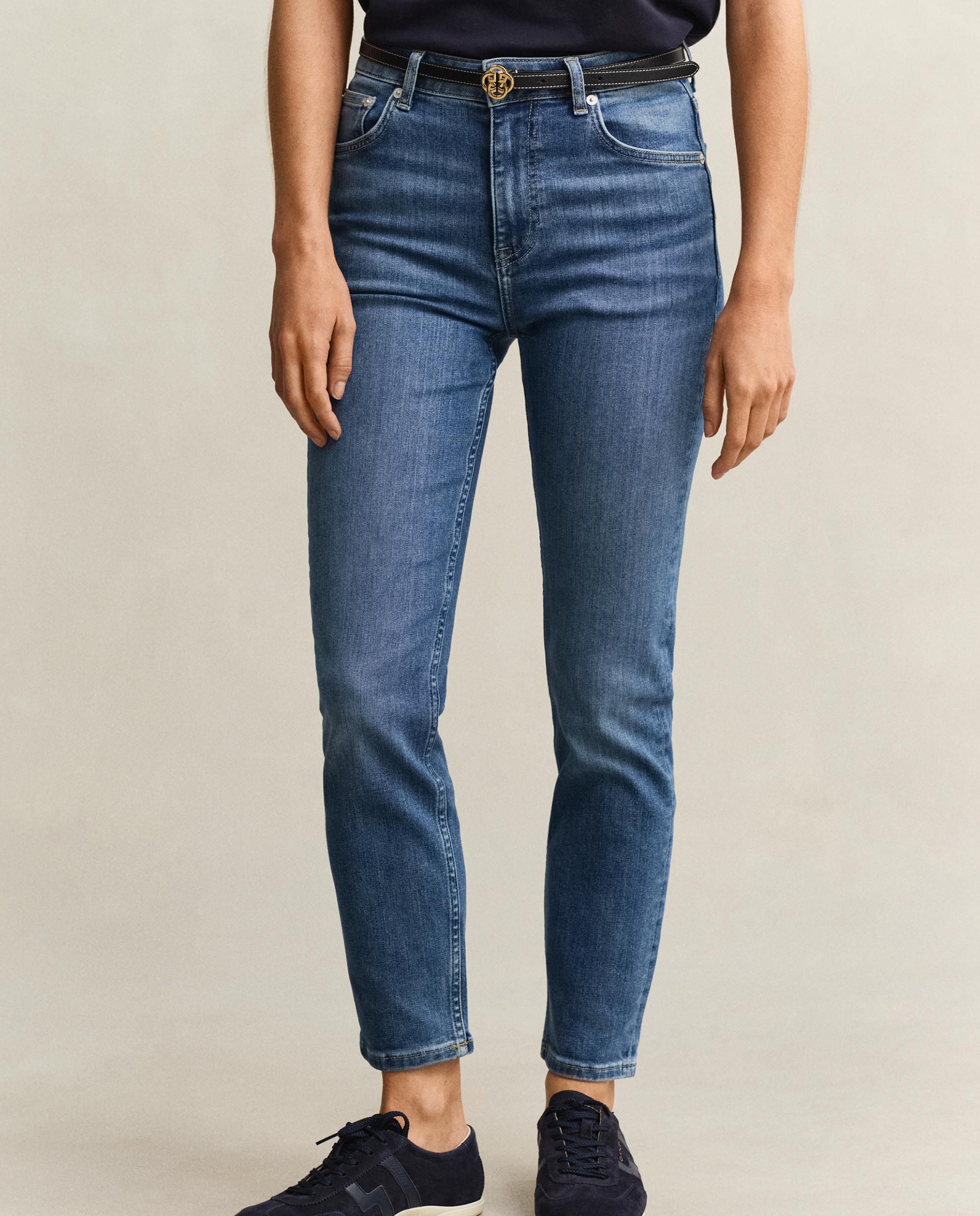 Jeans Pelo Tornozelo Slim Fit Azul-3