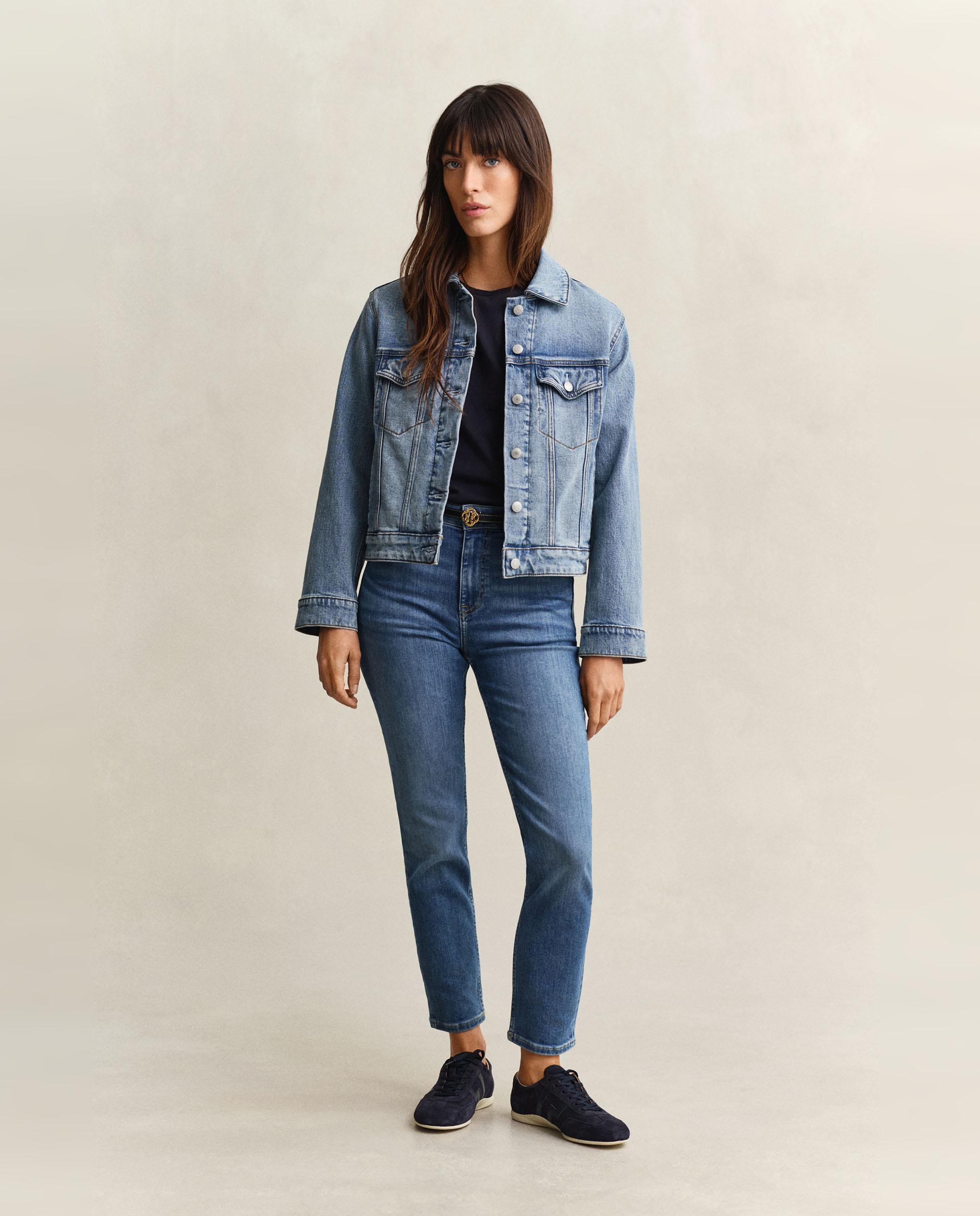 Jeans Pelo Tornozelo Slim Fit Azul-4