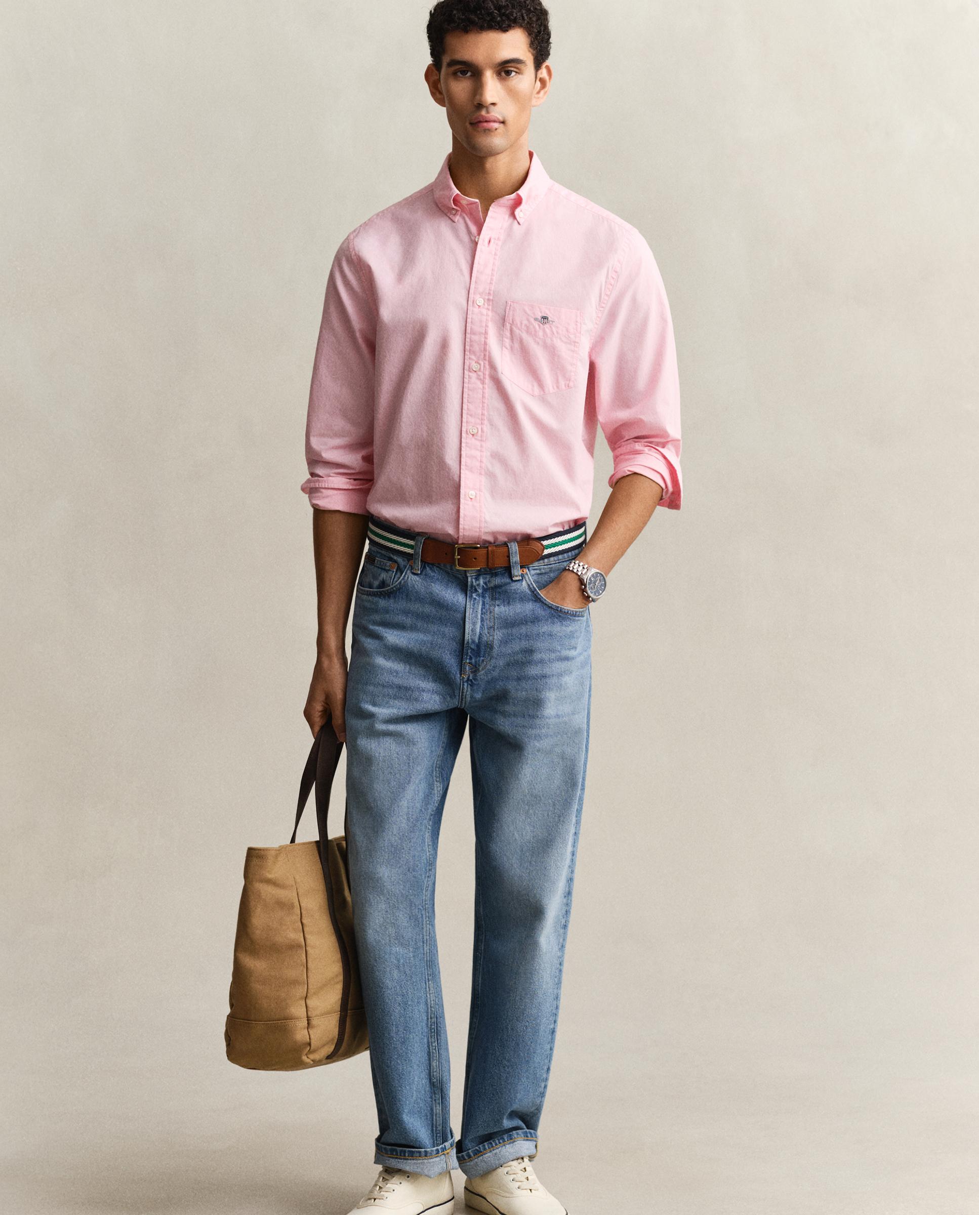 Camisa Regular Fit Clássica de Popelina Rosa-claro-4