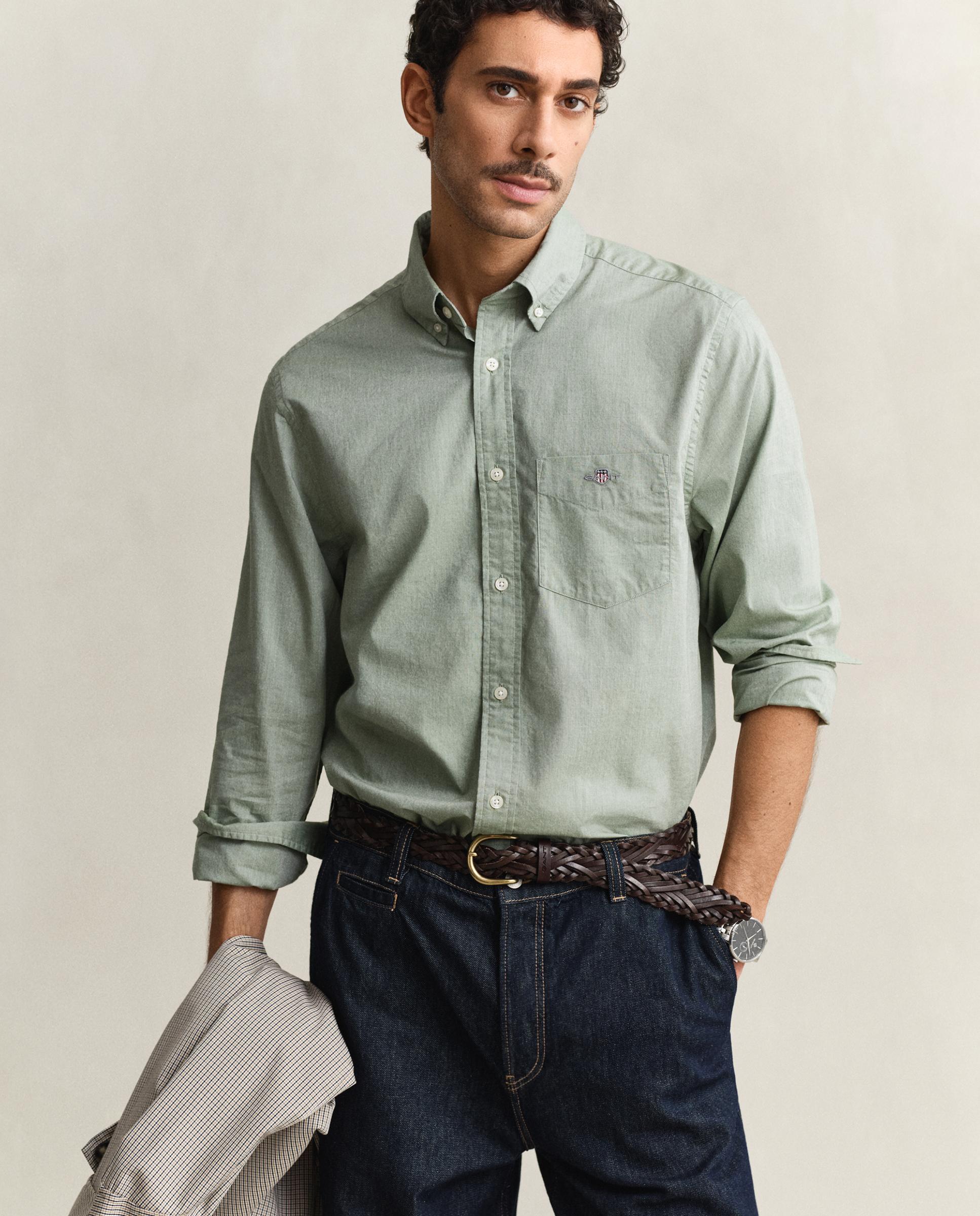 Camisa Regular Fit Clássica de Popelina Verde-claro-1