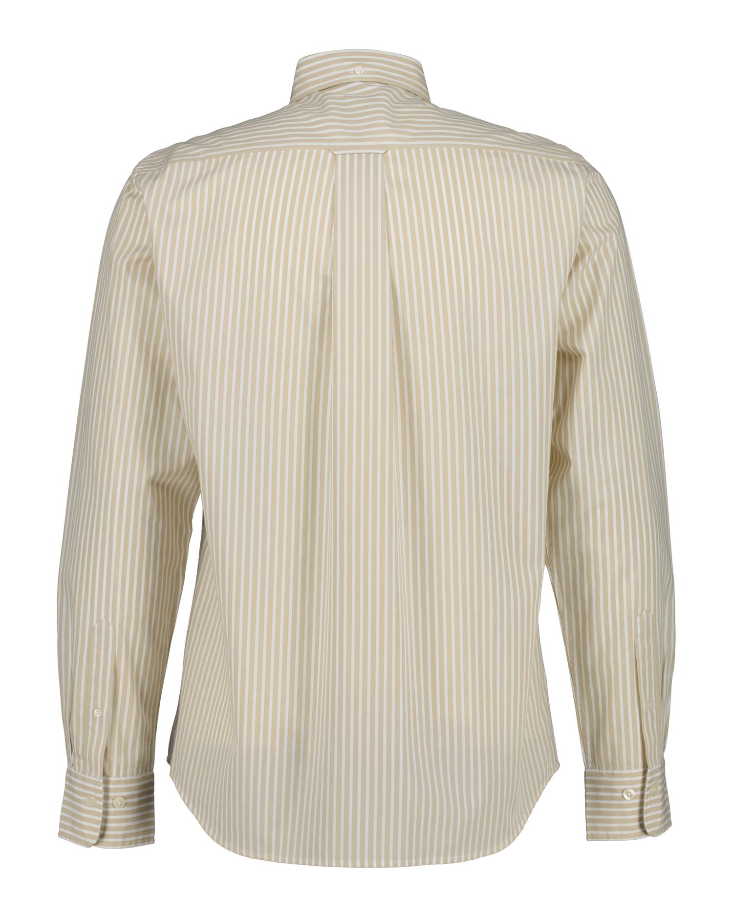 Camisa Clássica de Popelina Às Riscas Bege-2
