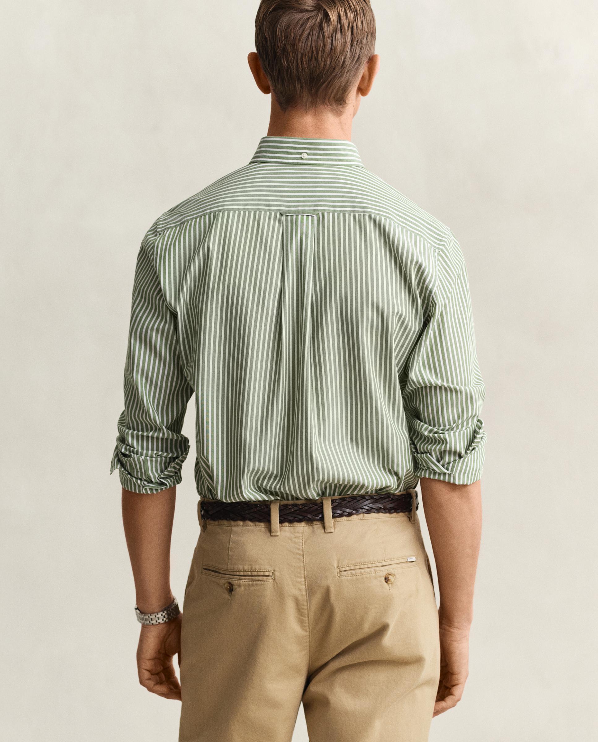 Camisa Clássica de Popelina Às Riscas Verde-claro-2