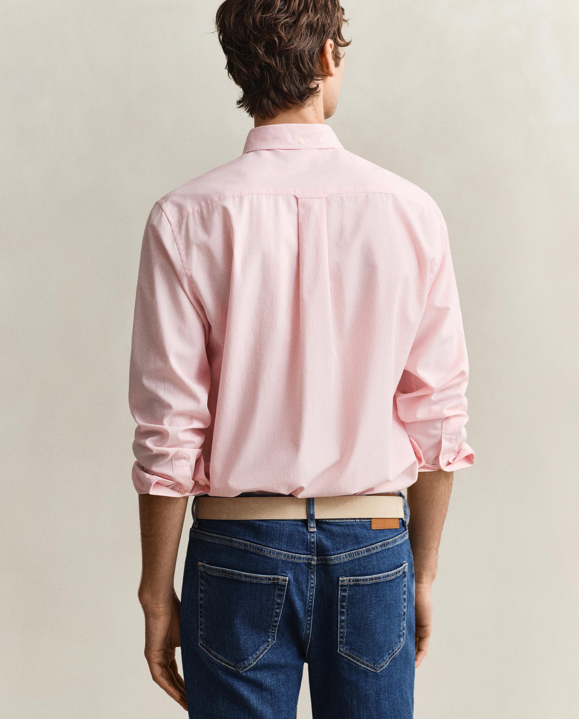Camisa Clássica de Popelina Às Riscas Finas Rosa-2