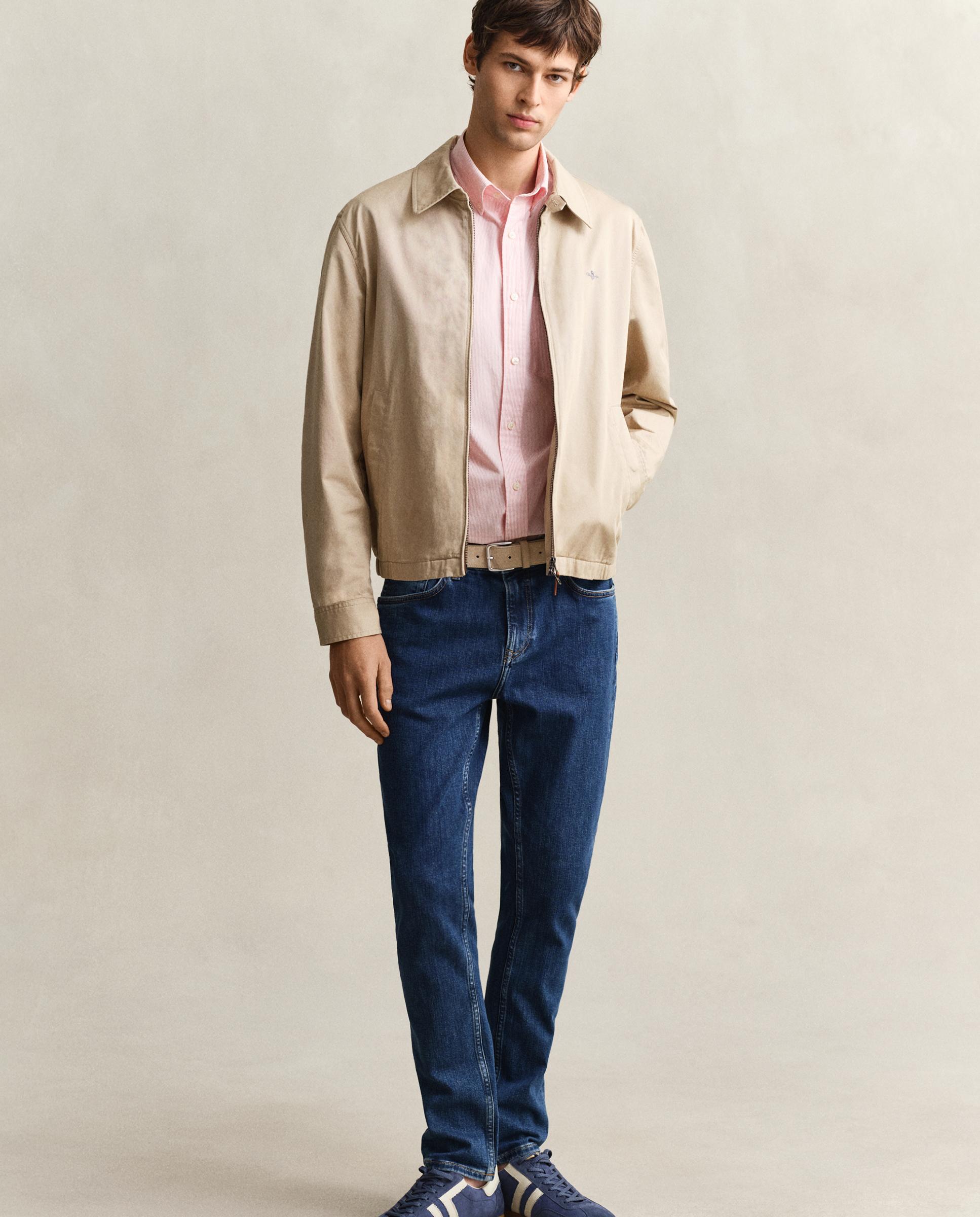 Camisa Clássica de Popelina Às Riscas Finas Rosa-4