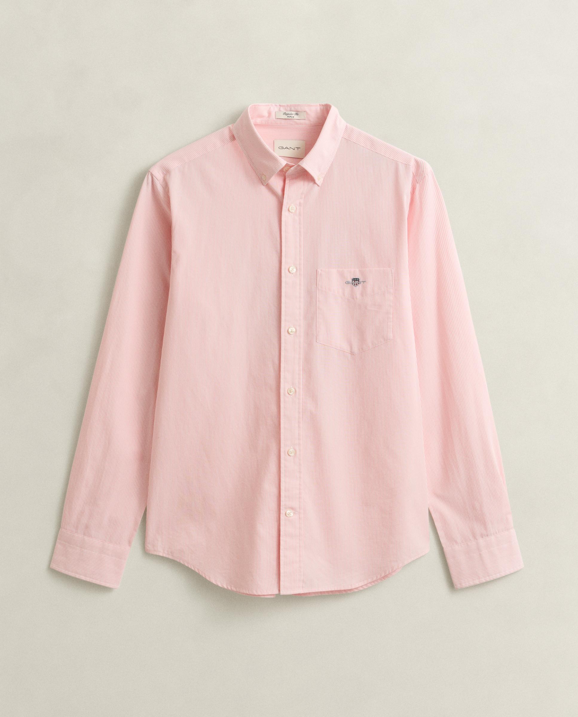 Camisa Clássica de Popelina Às Riscas Finas Rosa-5