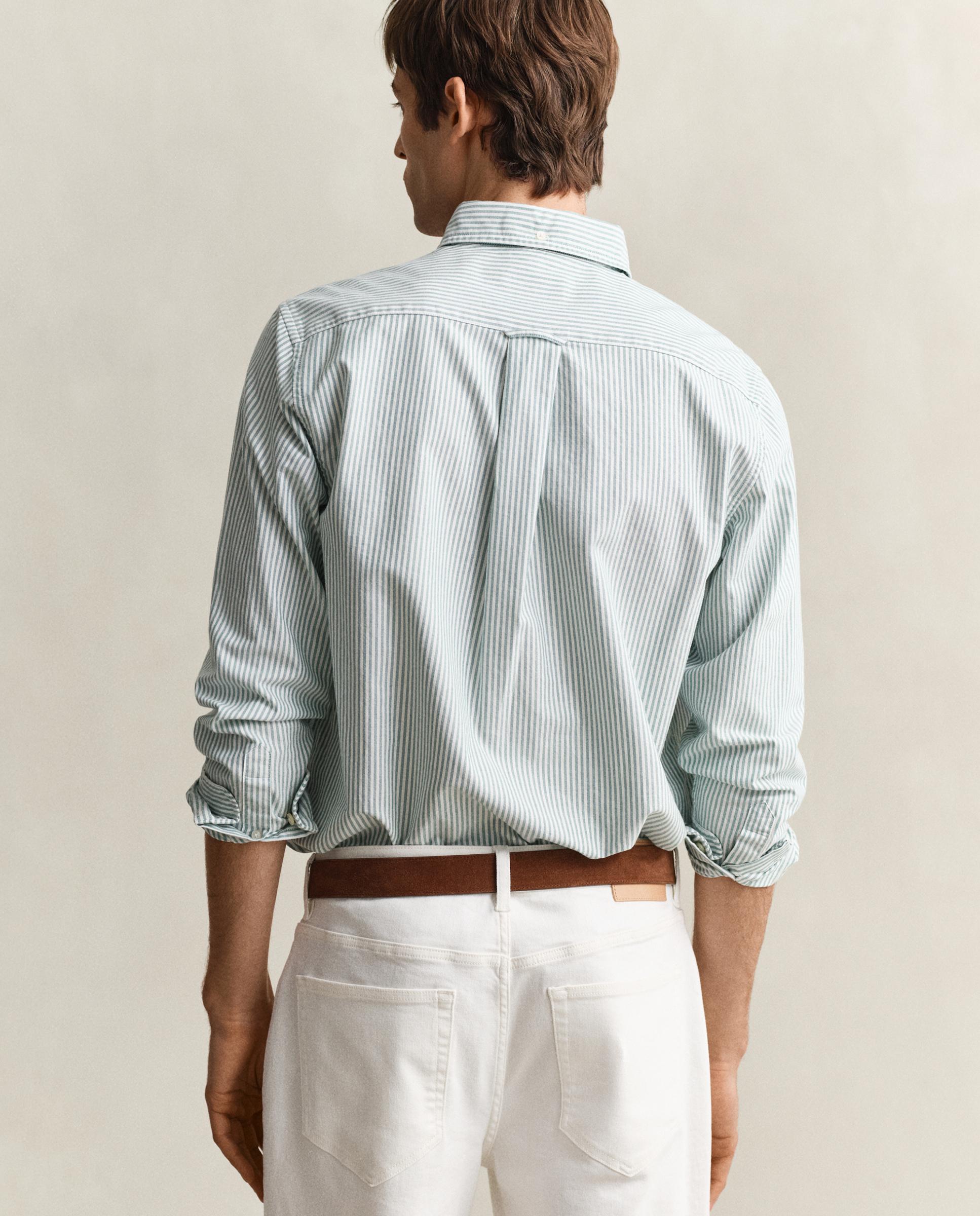 Camisa Oxford Clássica Às Riscas Finas Verde Água-2