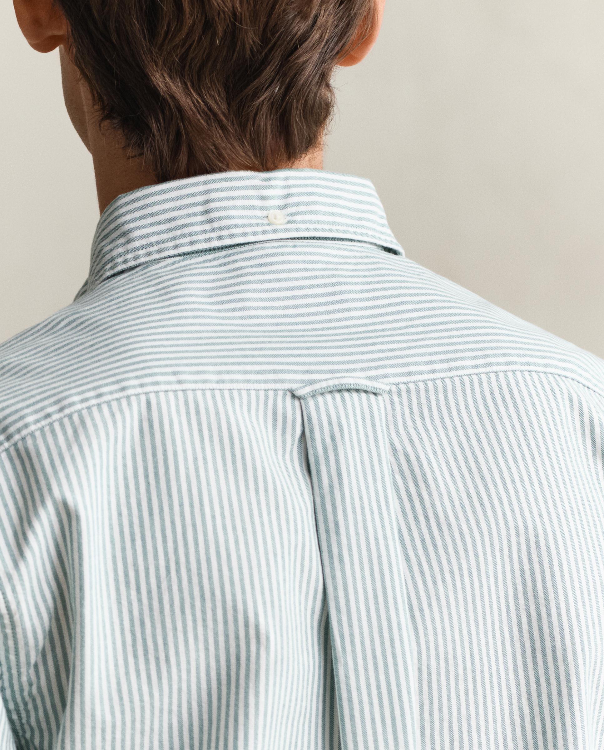 Camisa Oxford Clássica Às Riscas Finas Verde Água-3