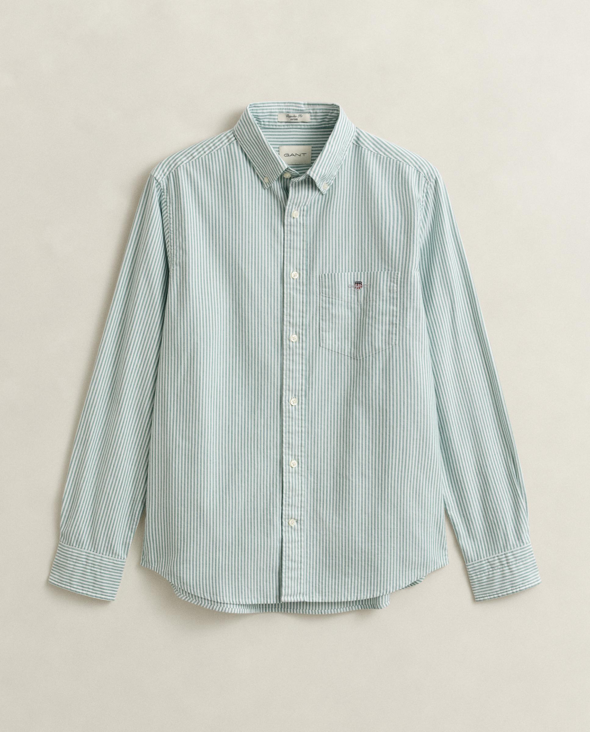 Camisa Oxford Clássica Às Riscas Finas Verde Água-5