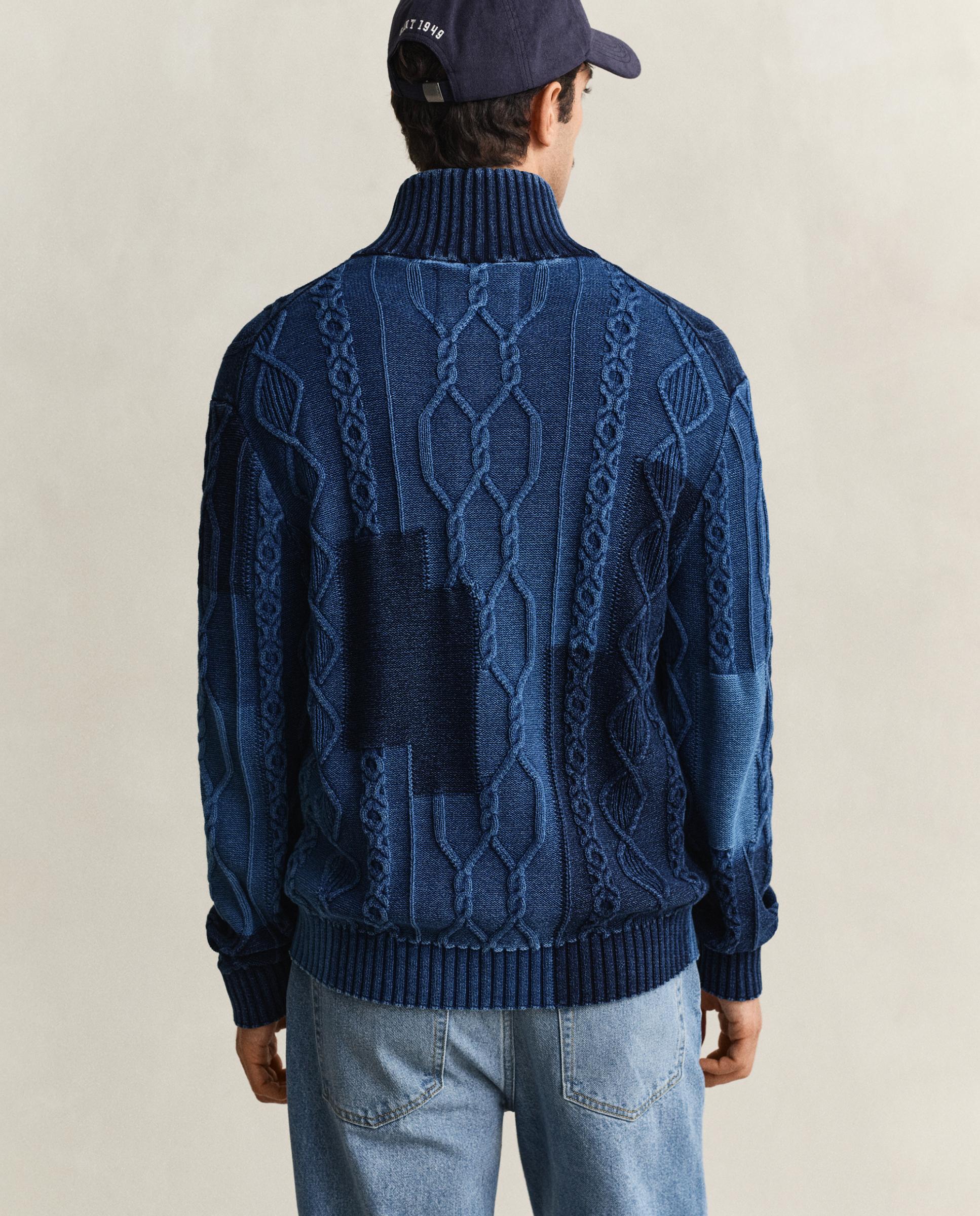 Cárdigan de Malha de Oitos Patchwork Azul-2
