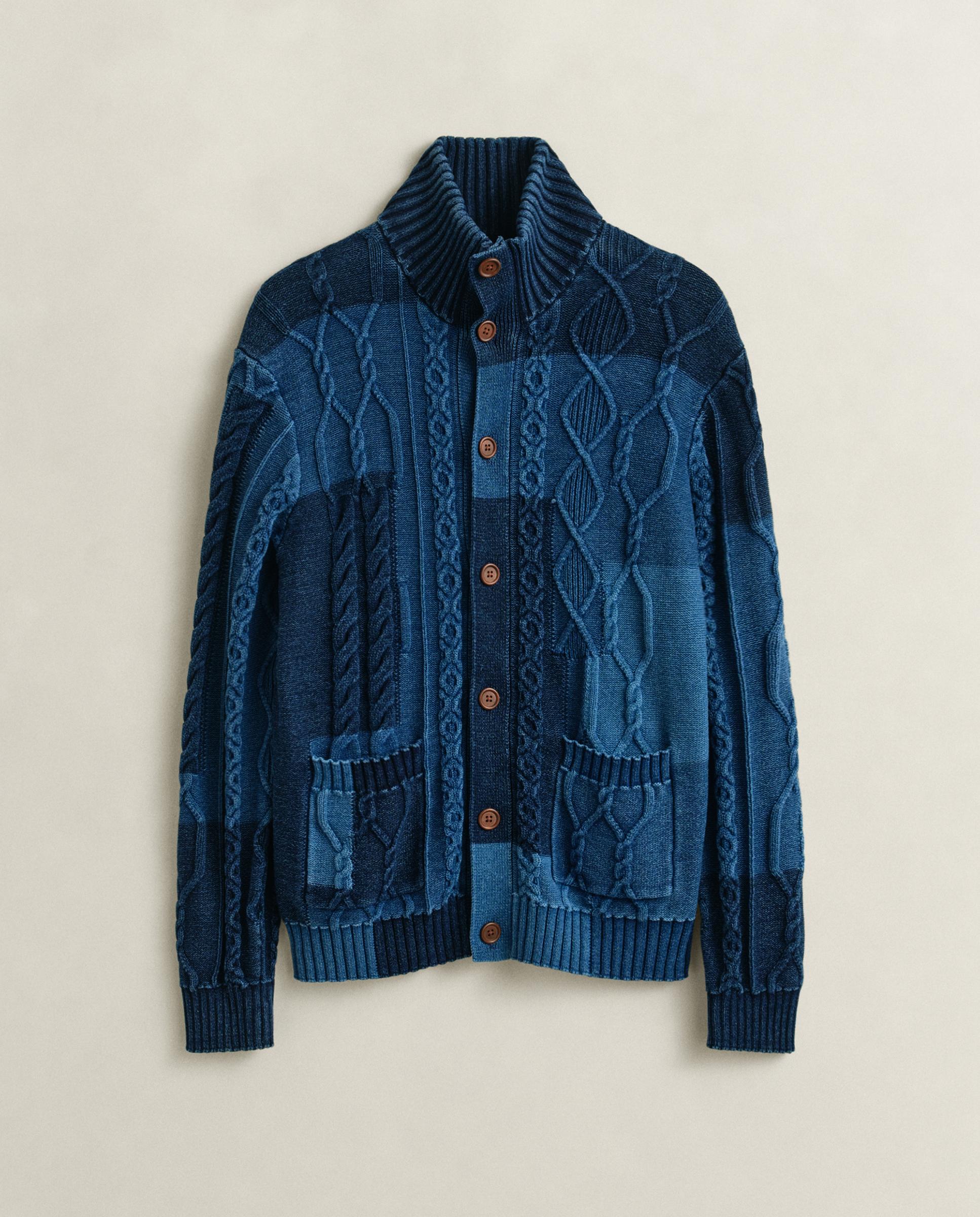 Cárdigan de Malha de Oitos Patchwork Azul-5