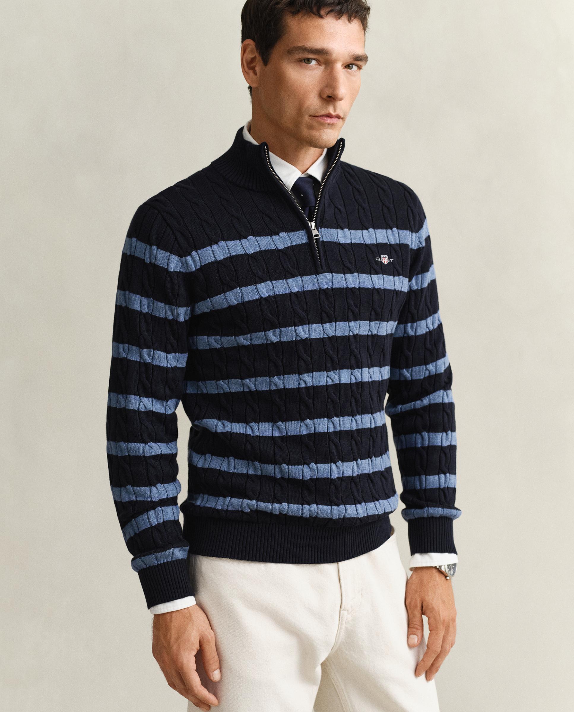 Imagem 0 de Camisola de Malha de Oitos em Algodão Às Riscas com Meia Fecho Zip