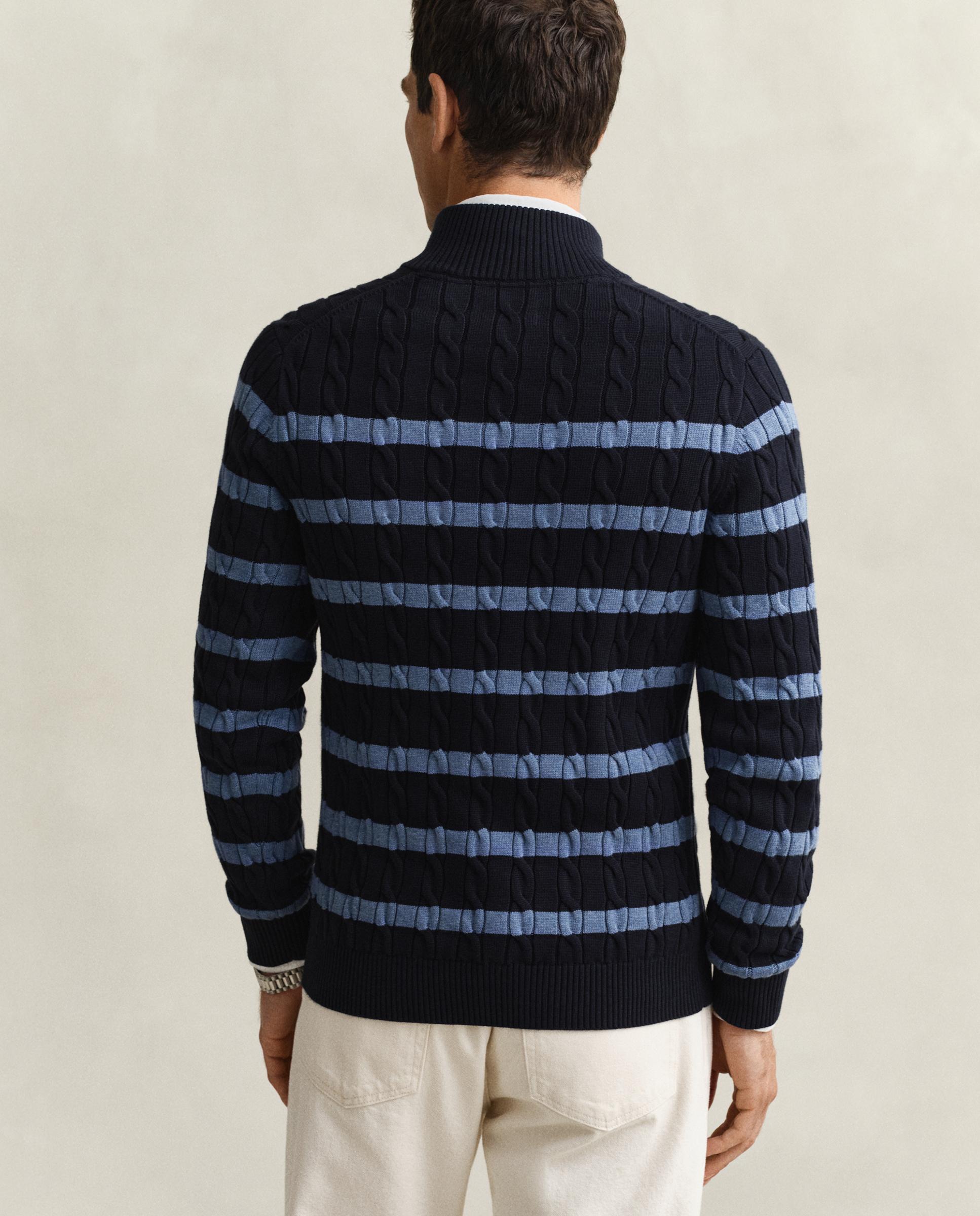 Camisola de Malha de Oitos em Algodão Às Riscas com Meia Fecho Zip Azul-marinho-2