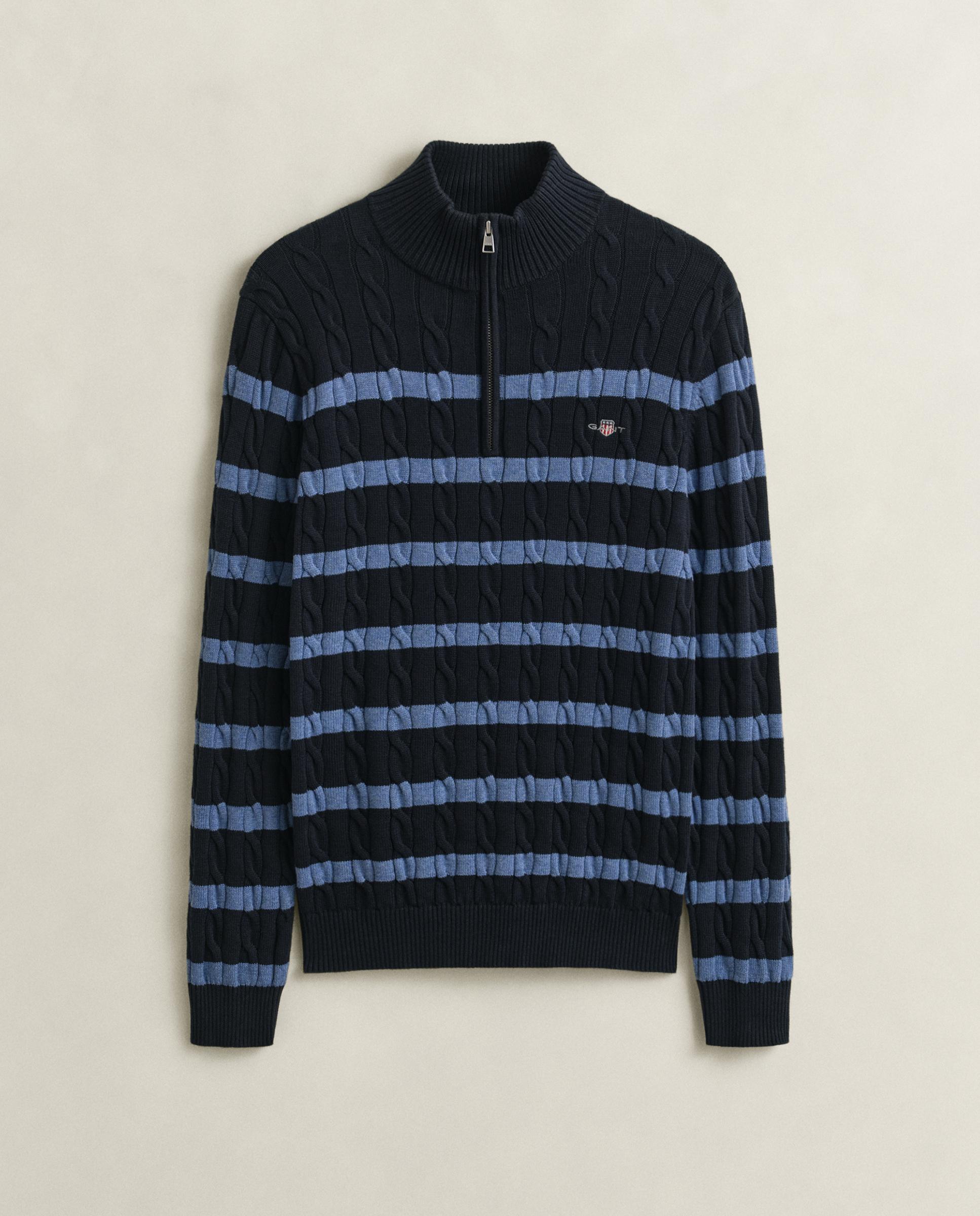 Camisola de Malha de Oitos em Algodão Às Riscas com Meia Fecho Zip Azul-marinho-5